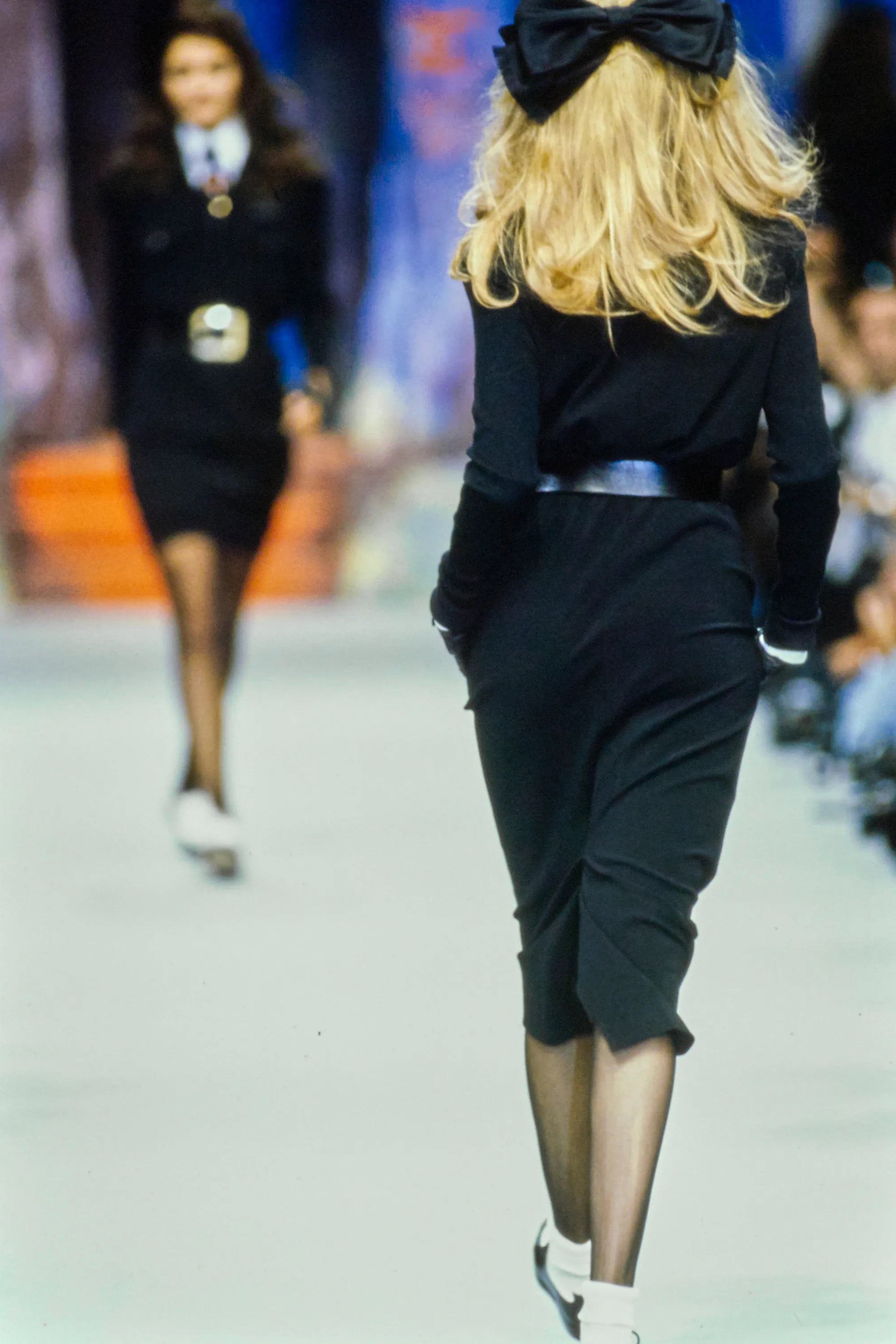 Chanel Vintage S/S 1992 Karl Black CC Knit Zip Knee Length 90s Dress