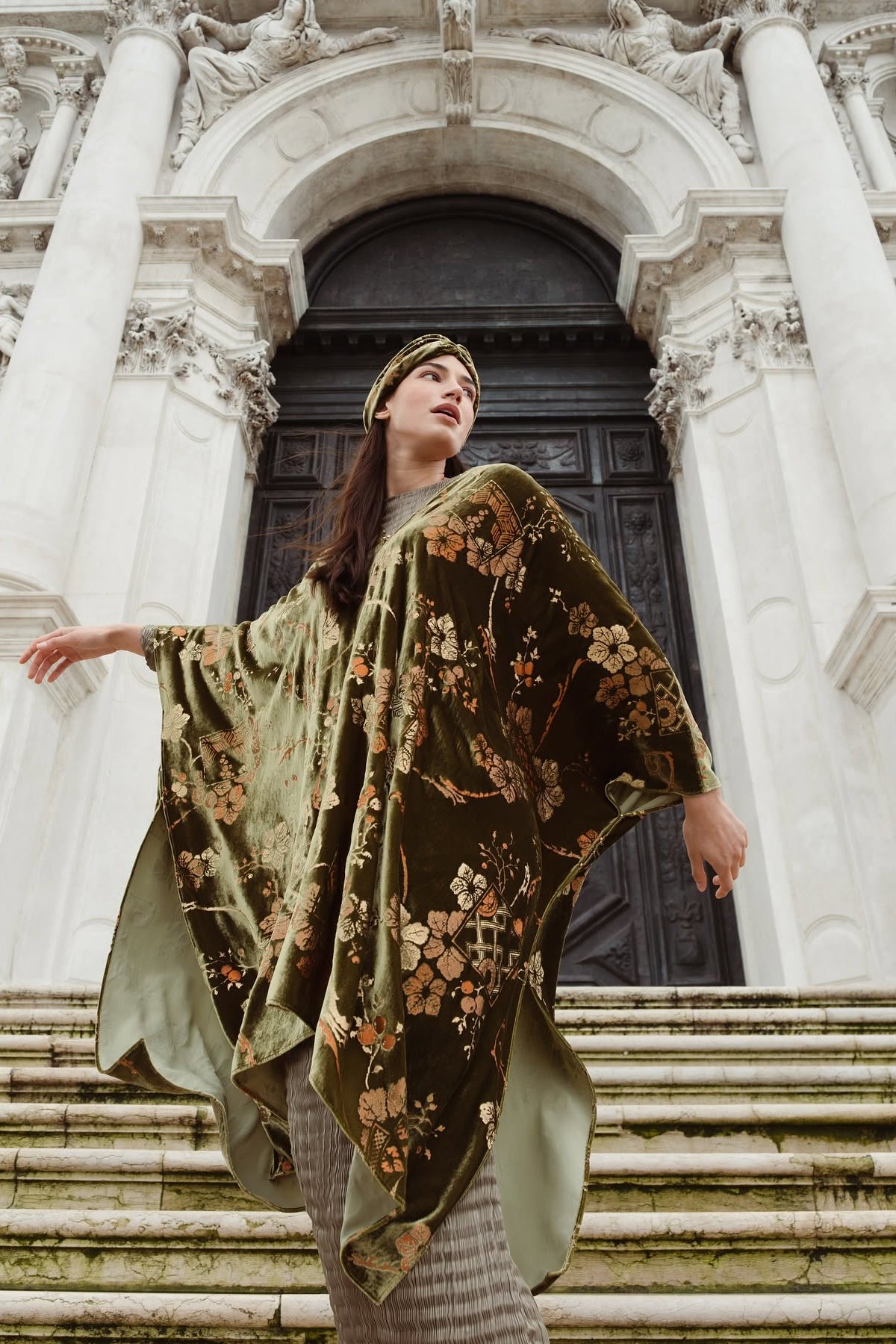 Fortuny Daphne Velvet Kimono Olive Green Coat