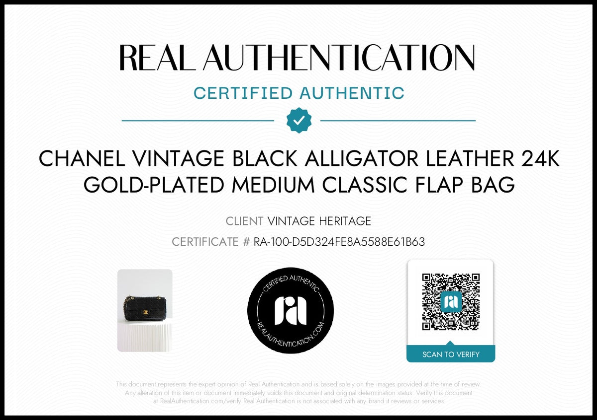 Chanel Vintage Black Alligator Leather 24K Gold-Plated Medium Classic Flap Bag