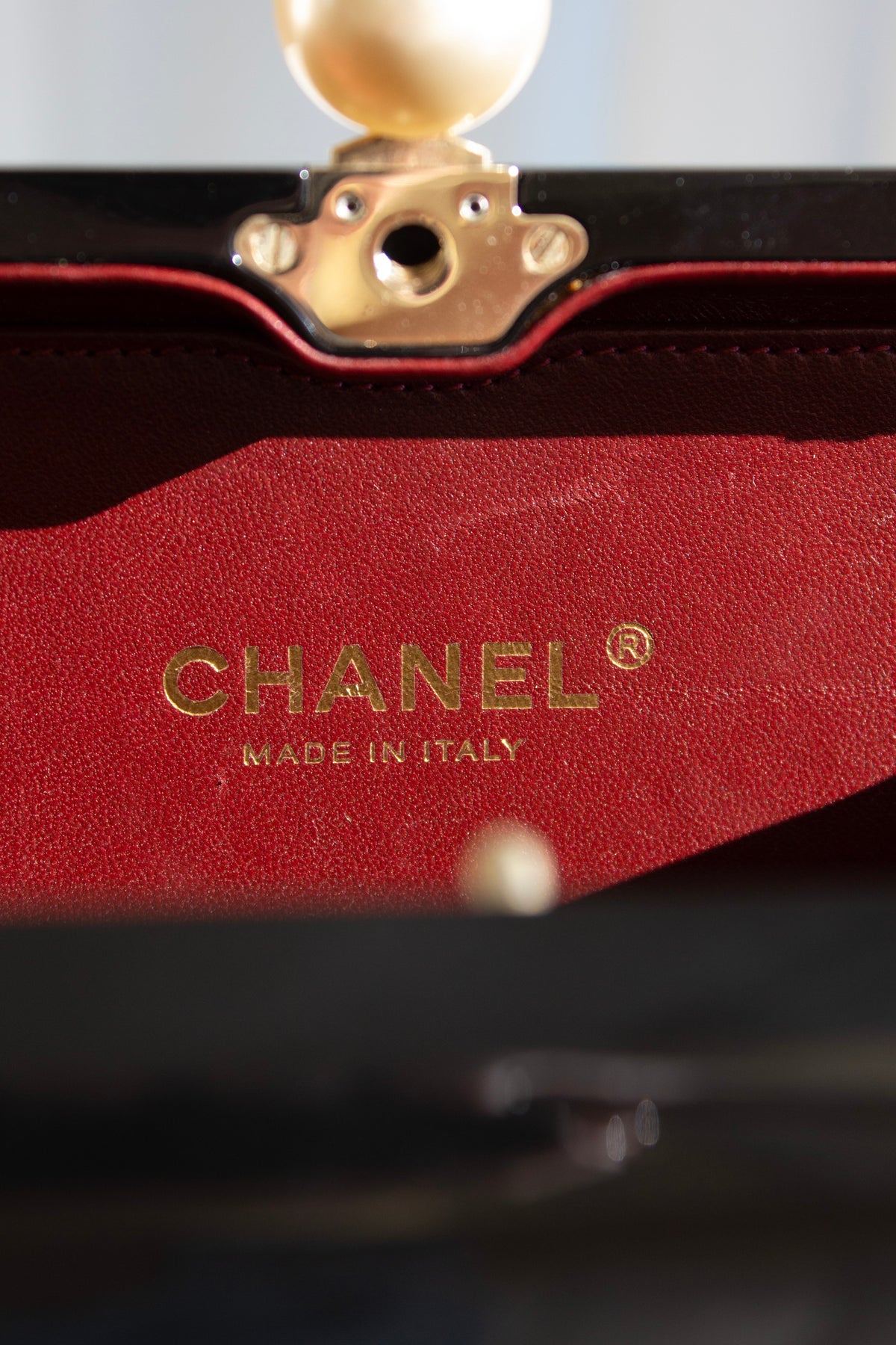 Chanel S/S 2015 Votez Coco Black Plexiglass Pearl Minaudière Clutch Bag