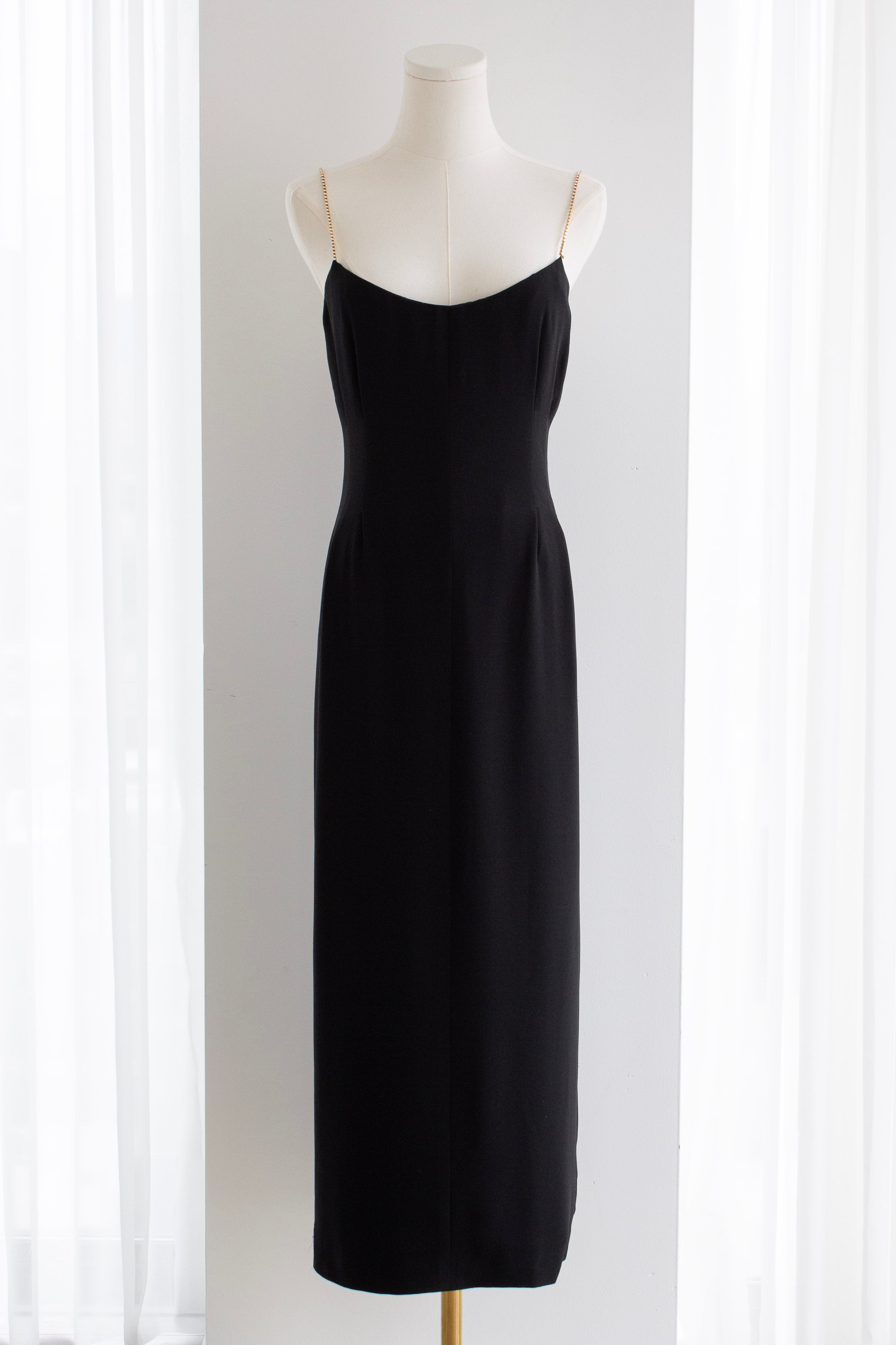 Chanel Cruise 2015 Black Gold Crystal Strap 15C Midi LBD Dress