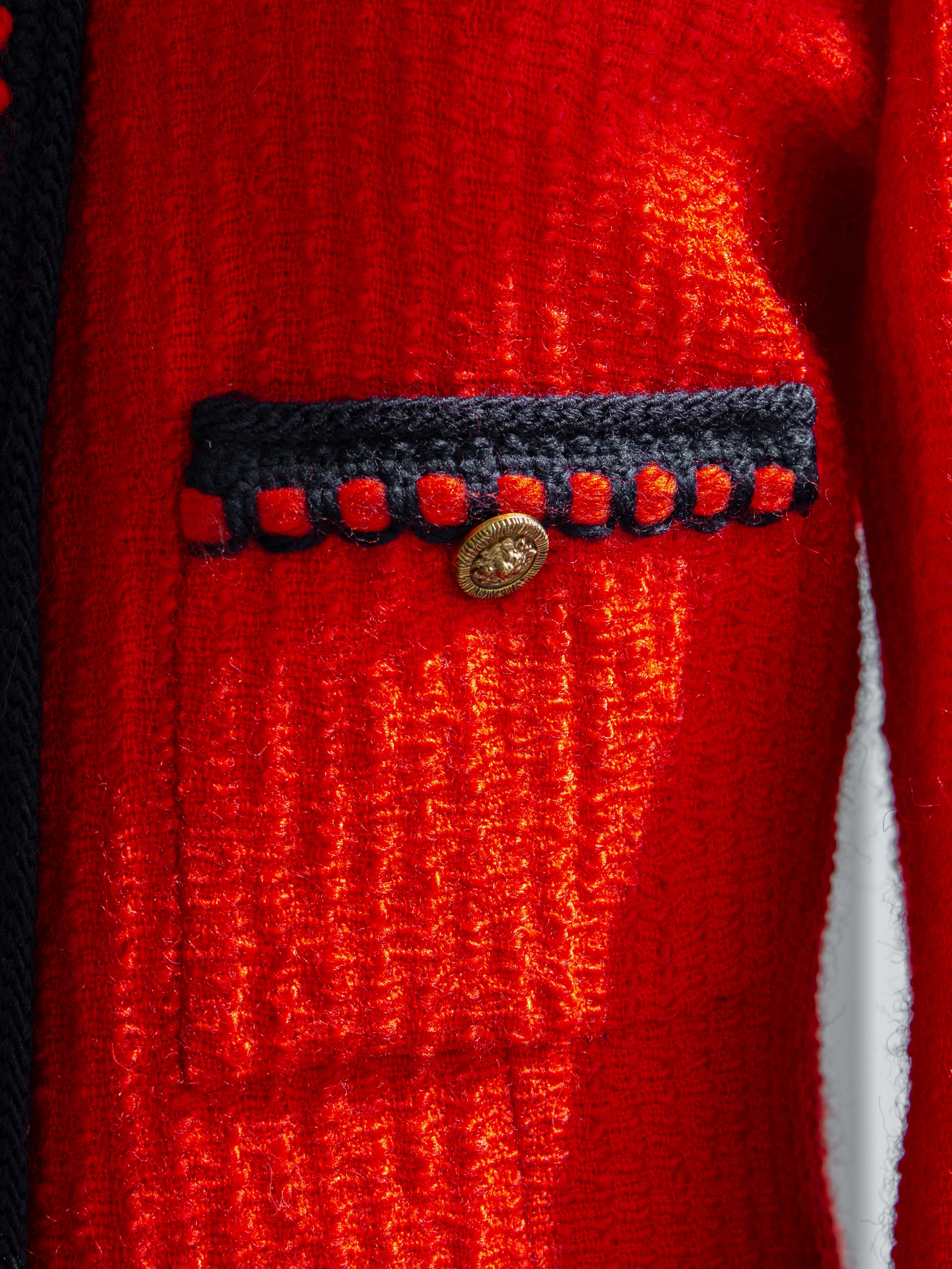 Chanel Vintage 1981 Parisian Red Gold Lion Tweed Jacket Skirt Suit