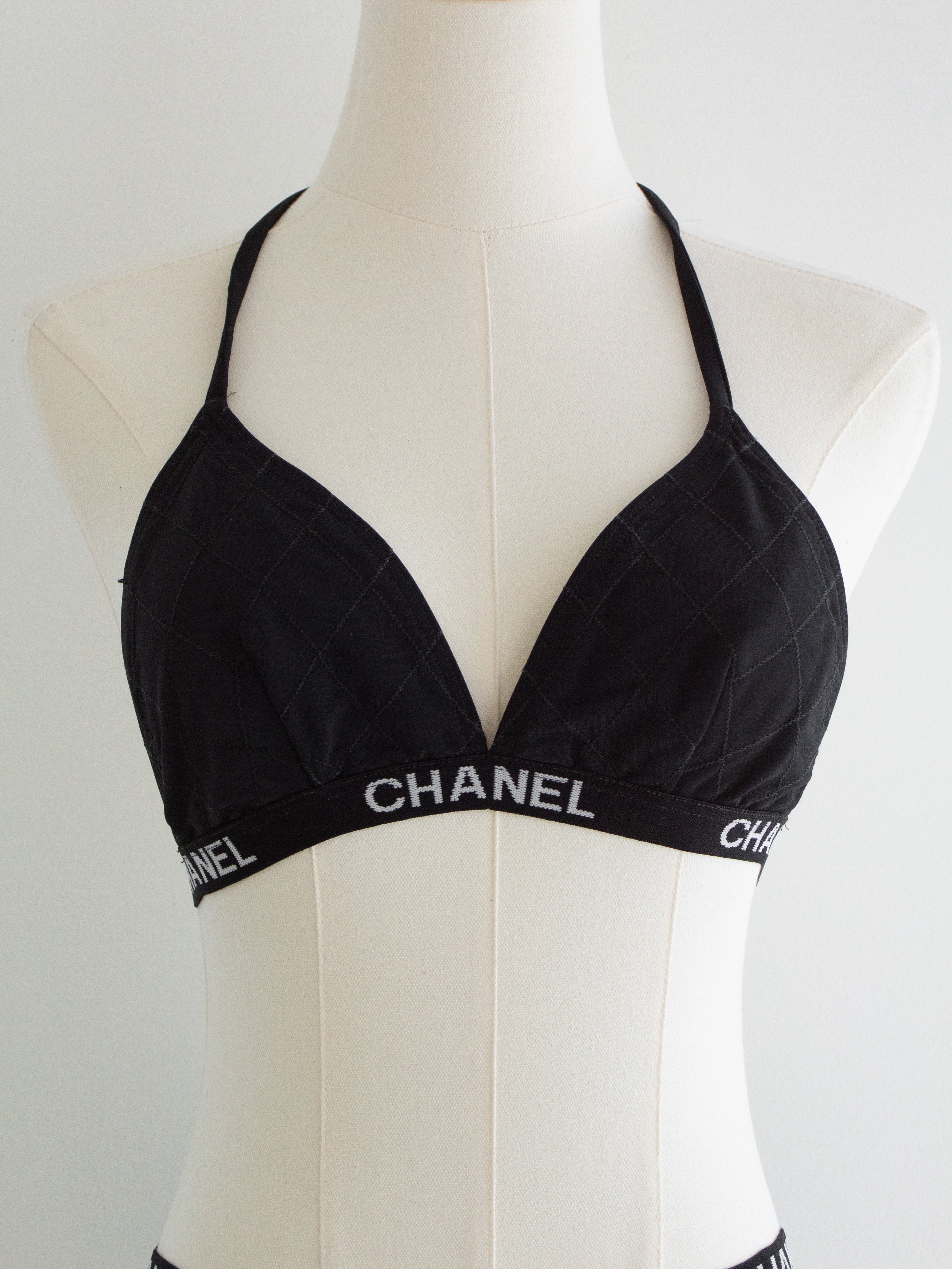 Chanel Vintage Cruise 1994 Quilted Black White Logo 94C Bikini Swimsuit