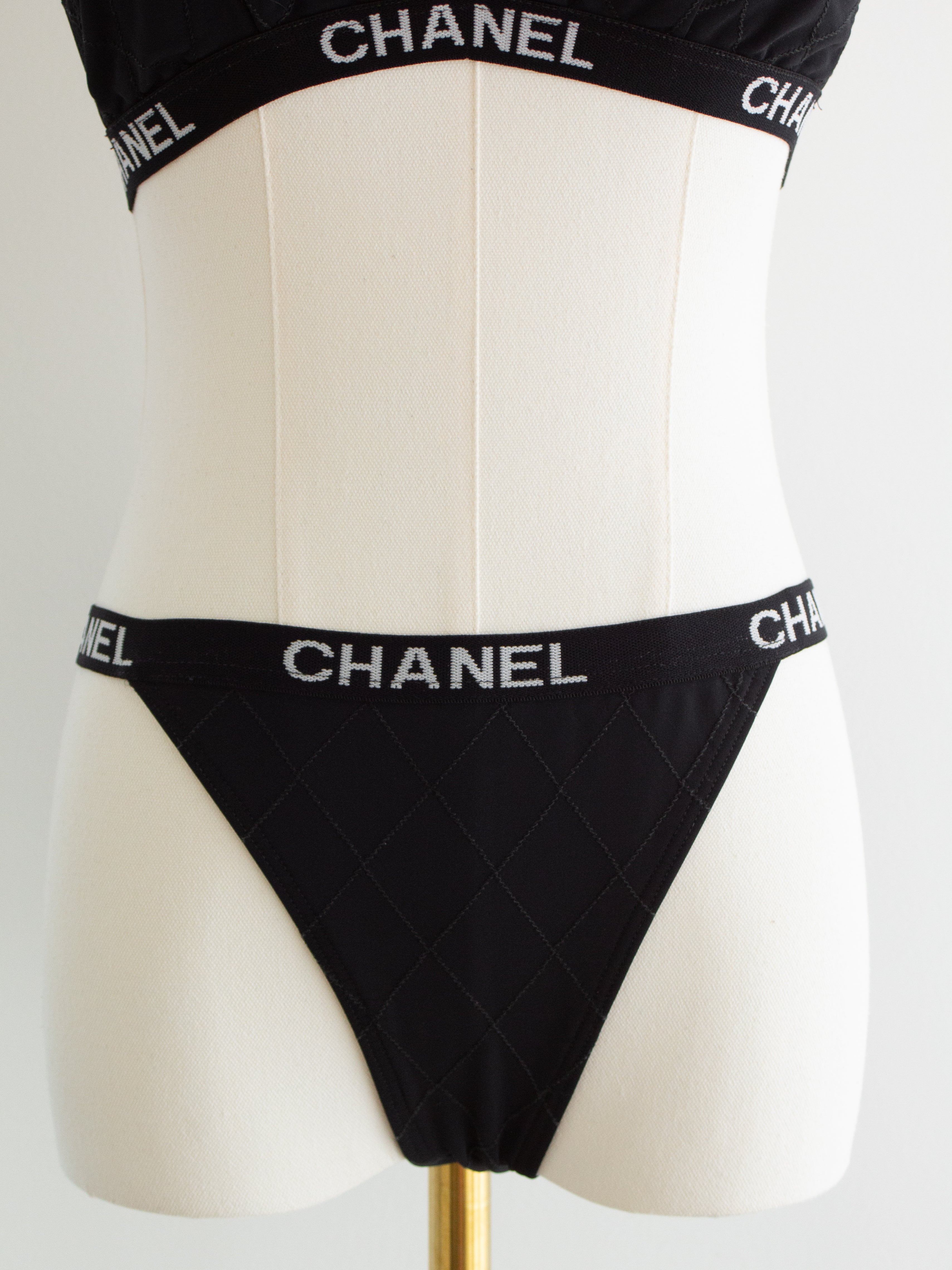 Chanel Vintage Cruise 1994 Quilted Black White Logo 94C Bikini Swimsuit