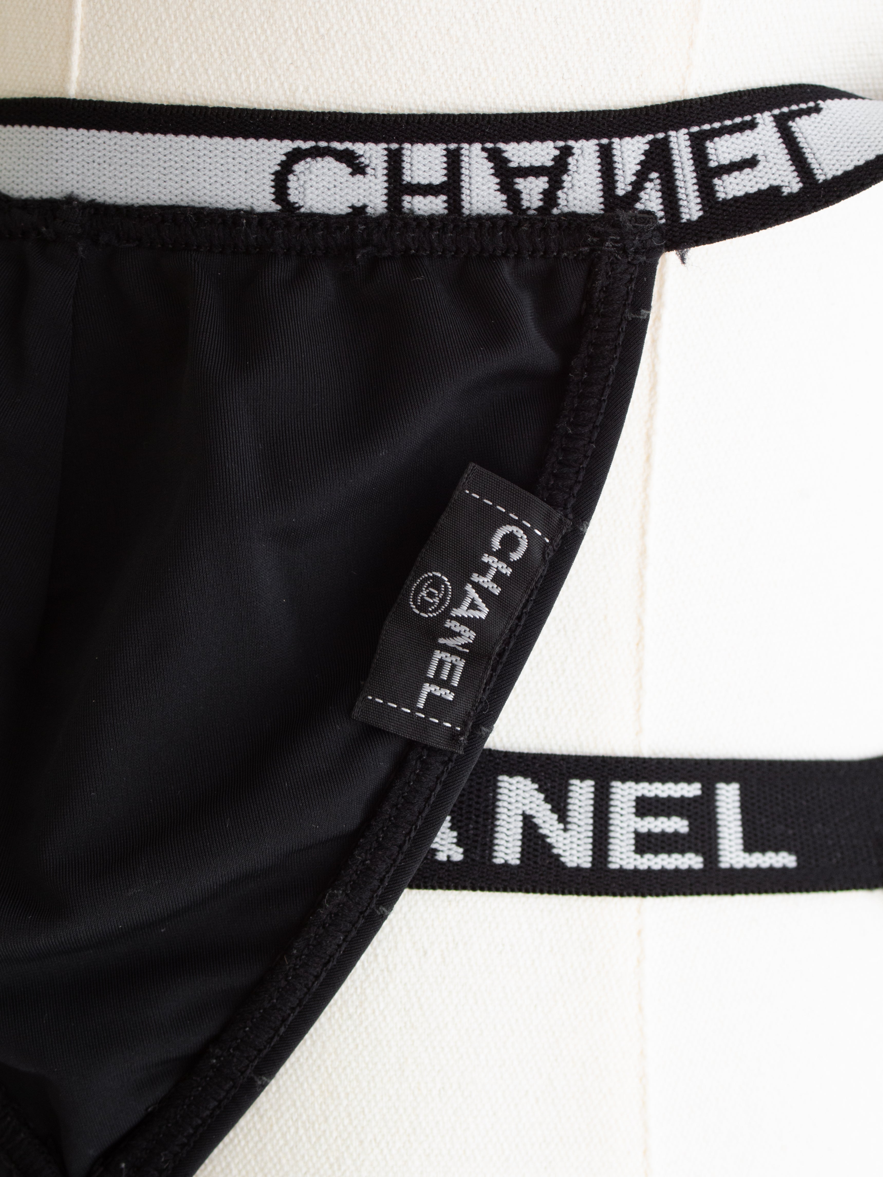 Chanel Vintage Cruise 1994 Quilted Black White Logo 94C Bikini Swimsuit