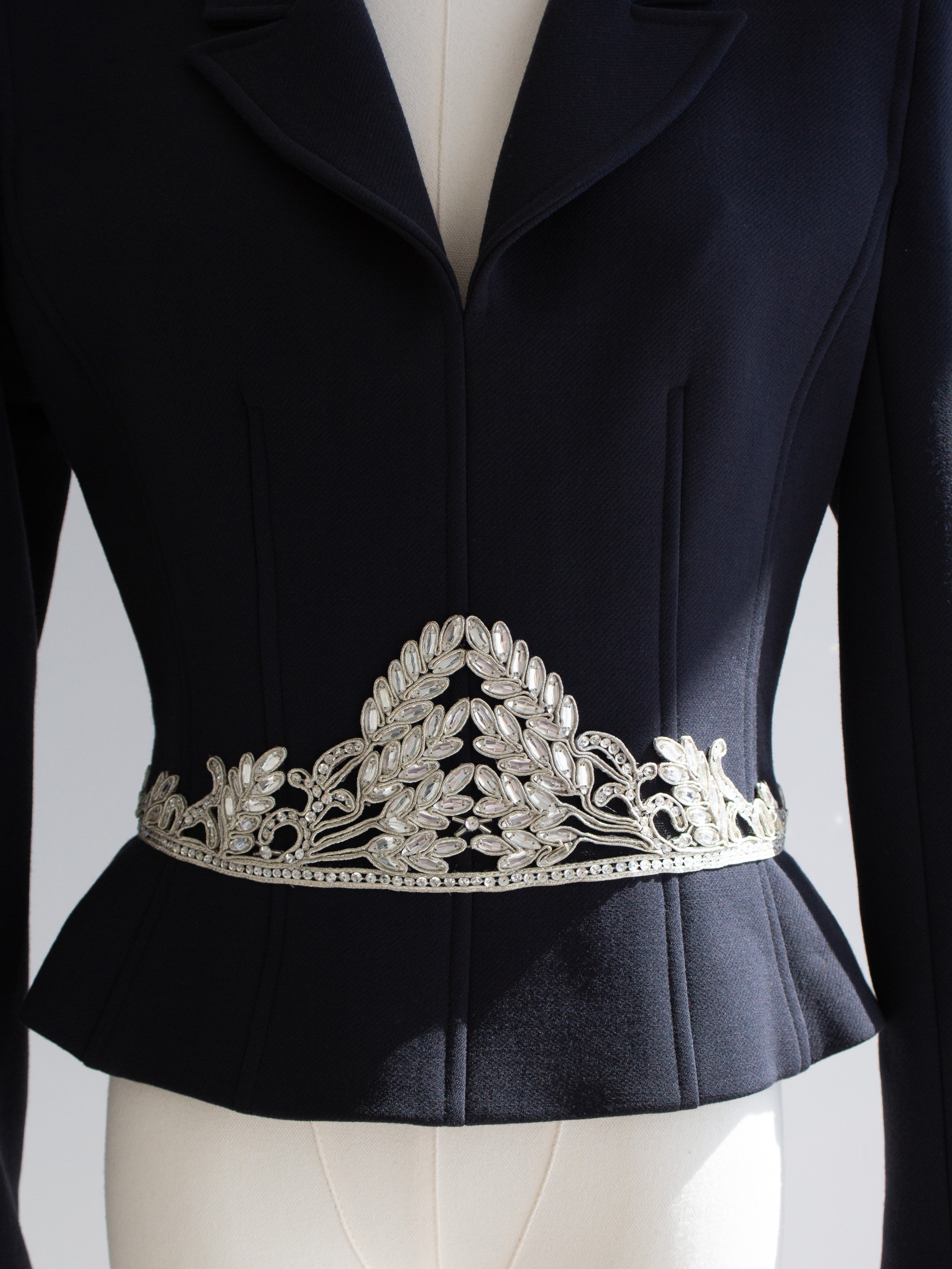 Chanel Vintage Fall 2002 Navy Blue Embellished Silver Crystal 02A Top Jacket