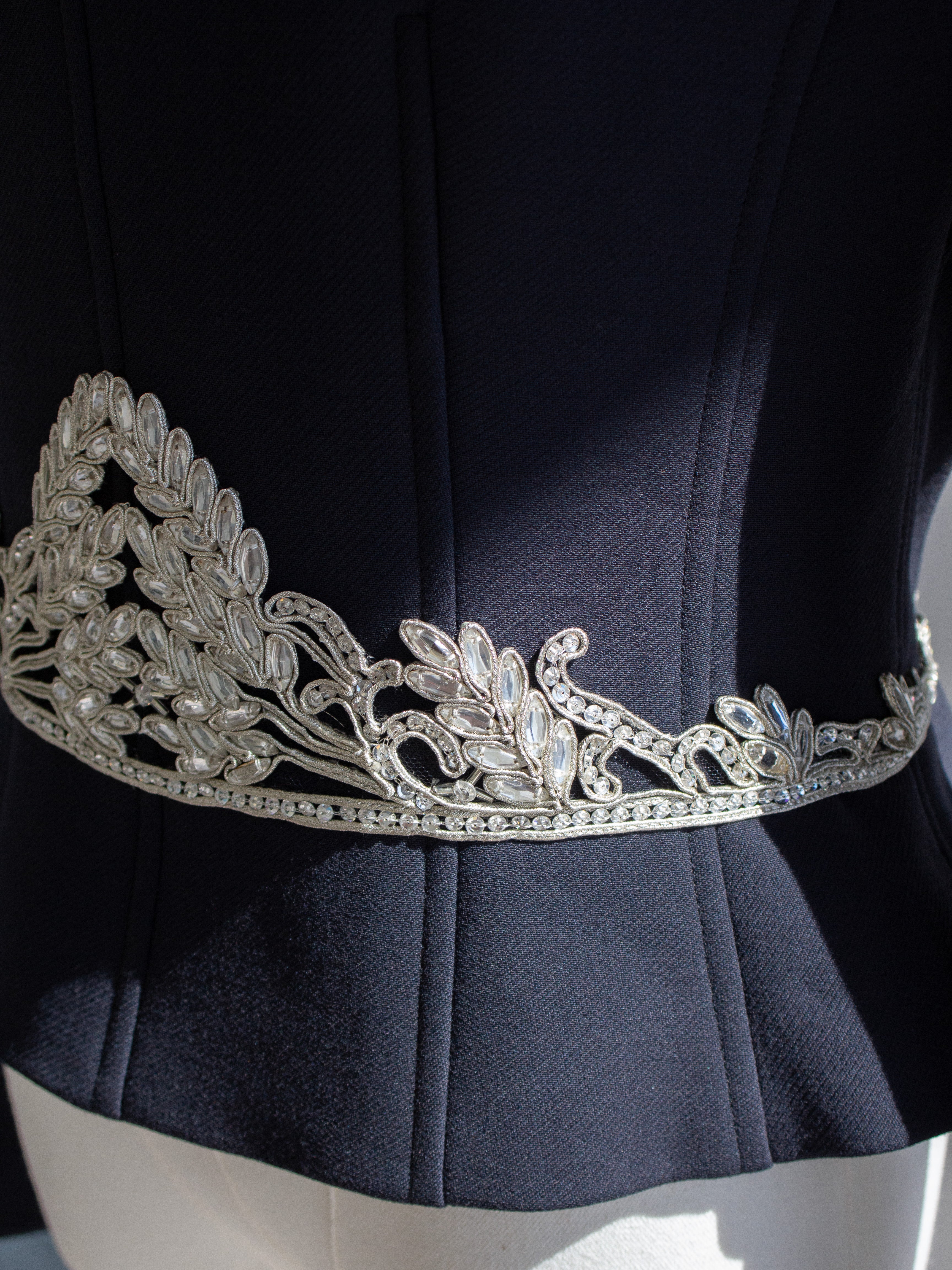 Chanel Vintage Fall 2002 Navy Blue Embellished Silver Crystal 02A Top Jacket