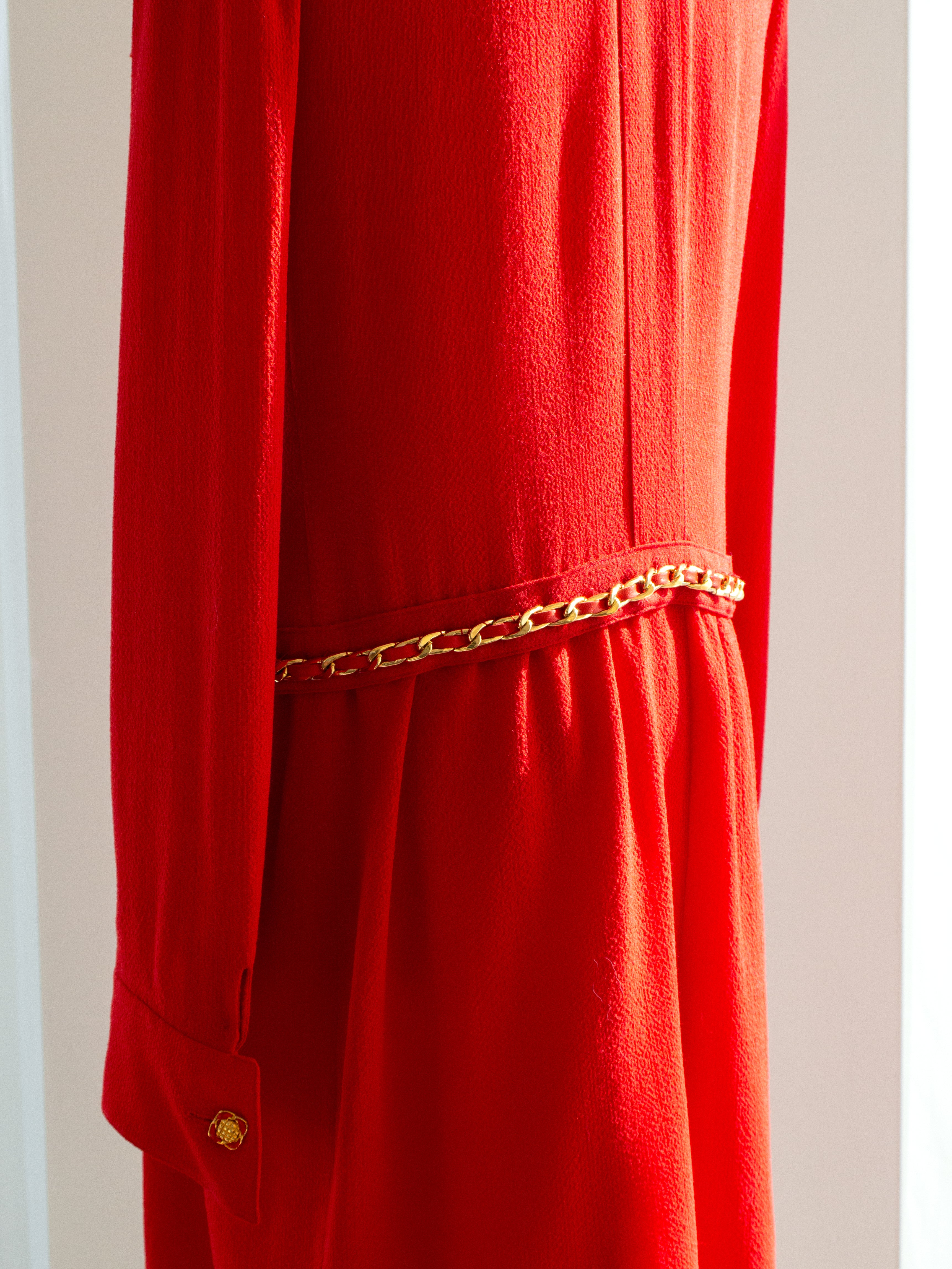 Chanel Vintage Haute Couture Fall/Winter 1988 Red Gold Chain Dress