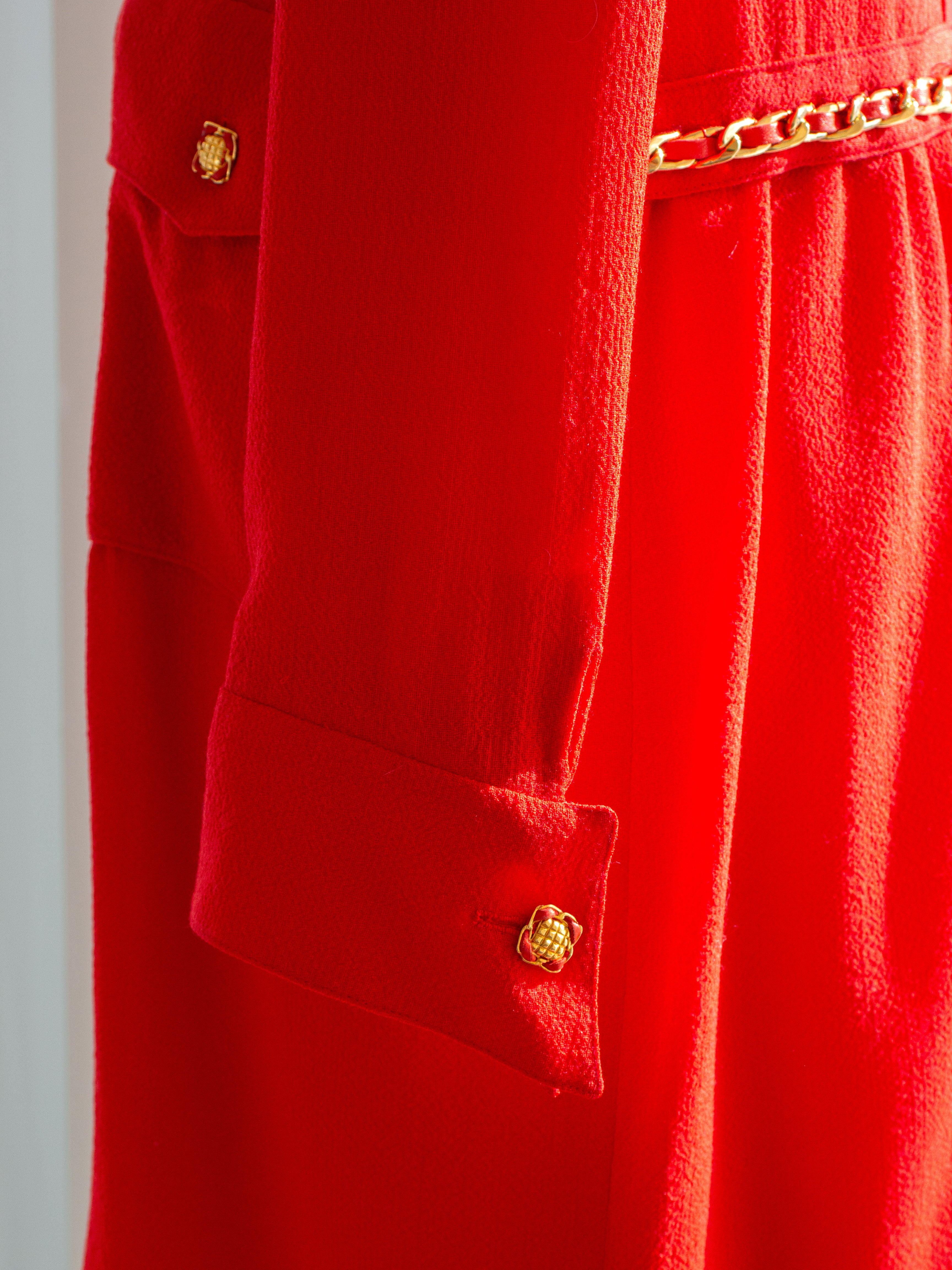 Chanel Vintage Haute Couture Fall/Winter 1988 Red Gold Chain Dress