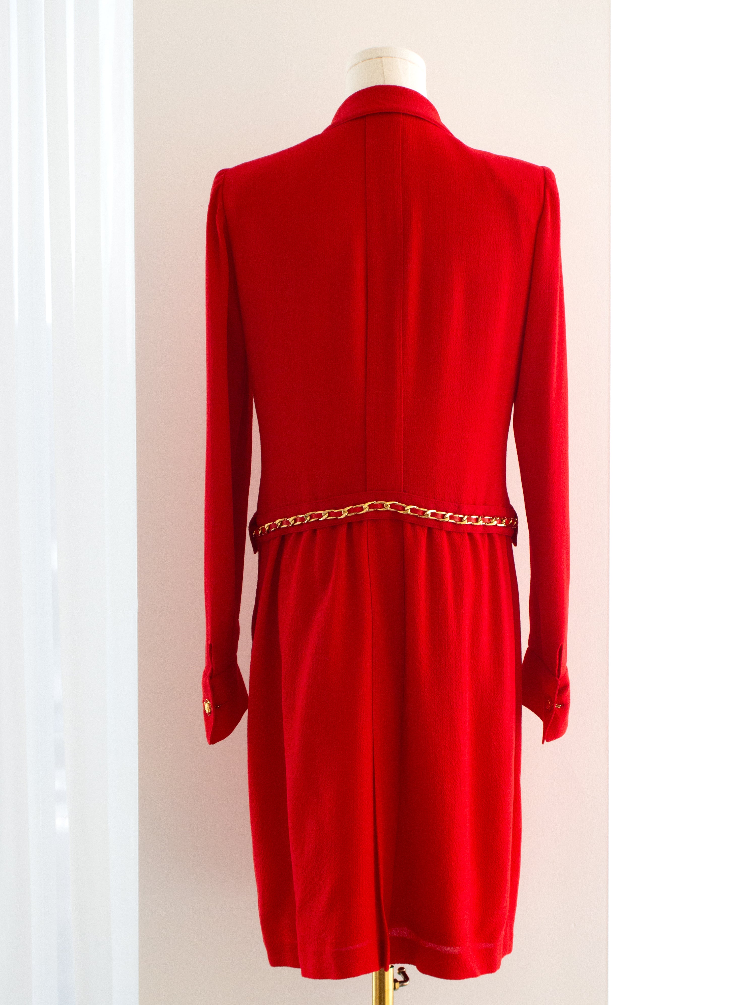 Chanel Vintage Haute Couture Fall/Winter 1988 Red Gold Chain Dress