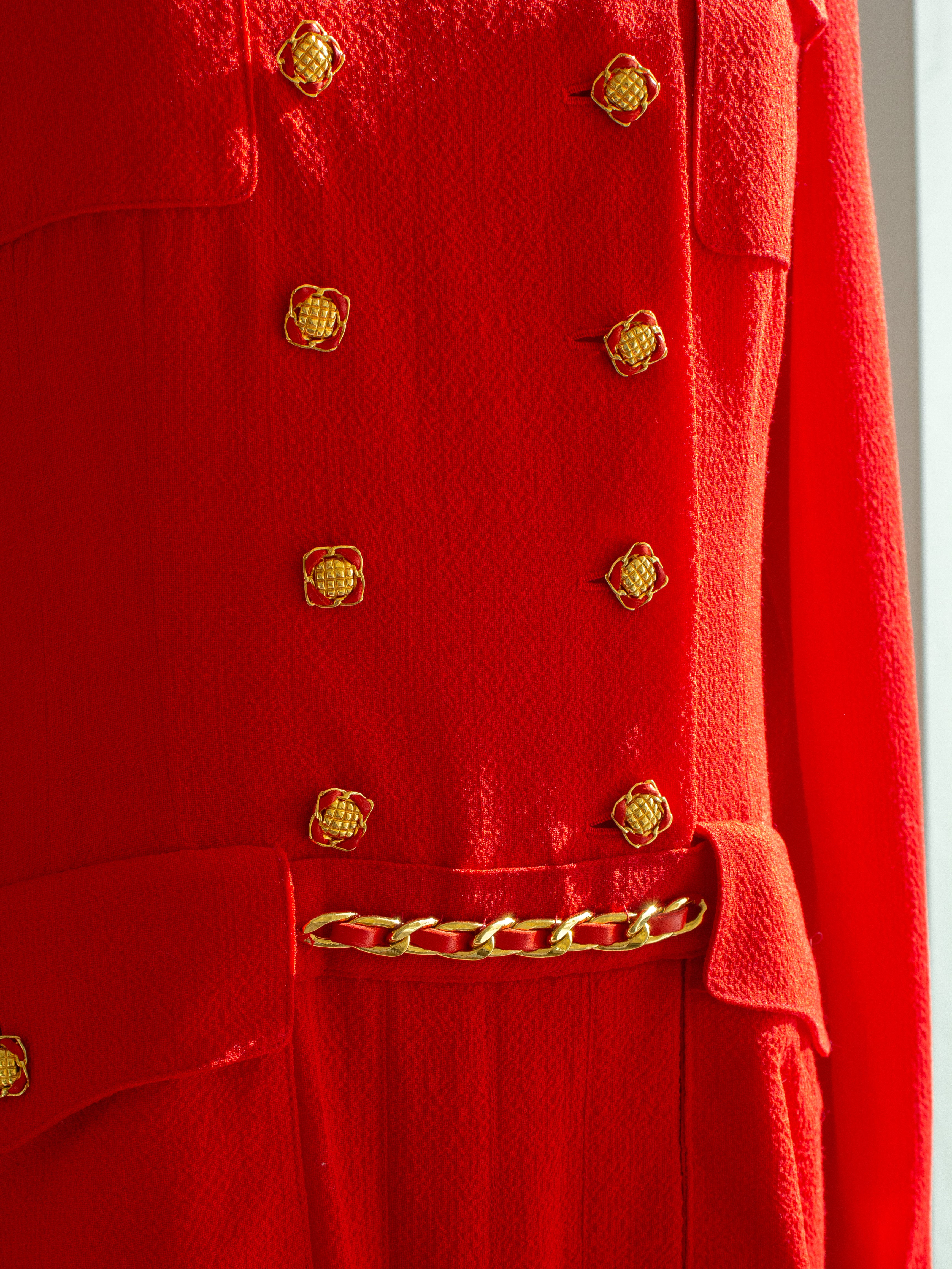 Chanel Vintage Haute Couture Fall/Winter 1988 Red Gold Chain Dress