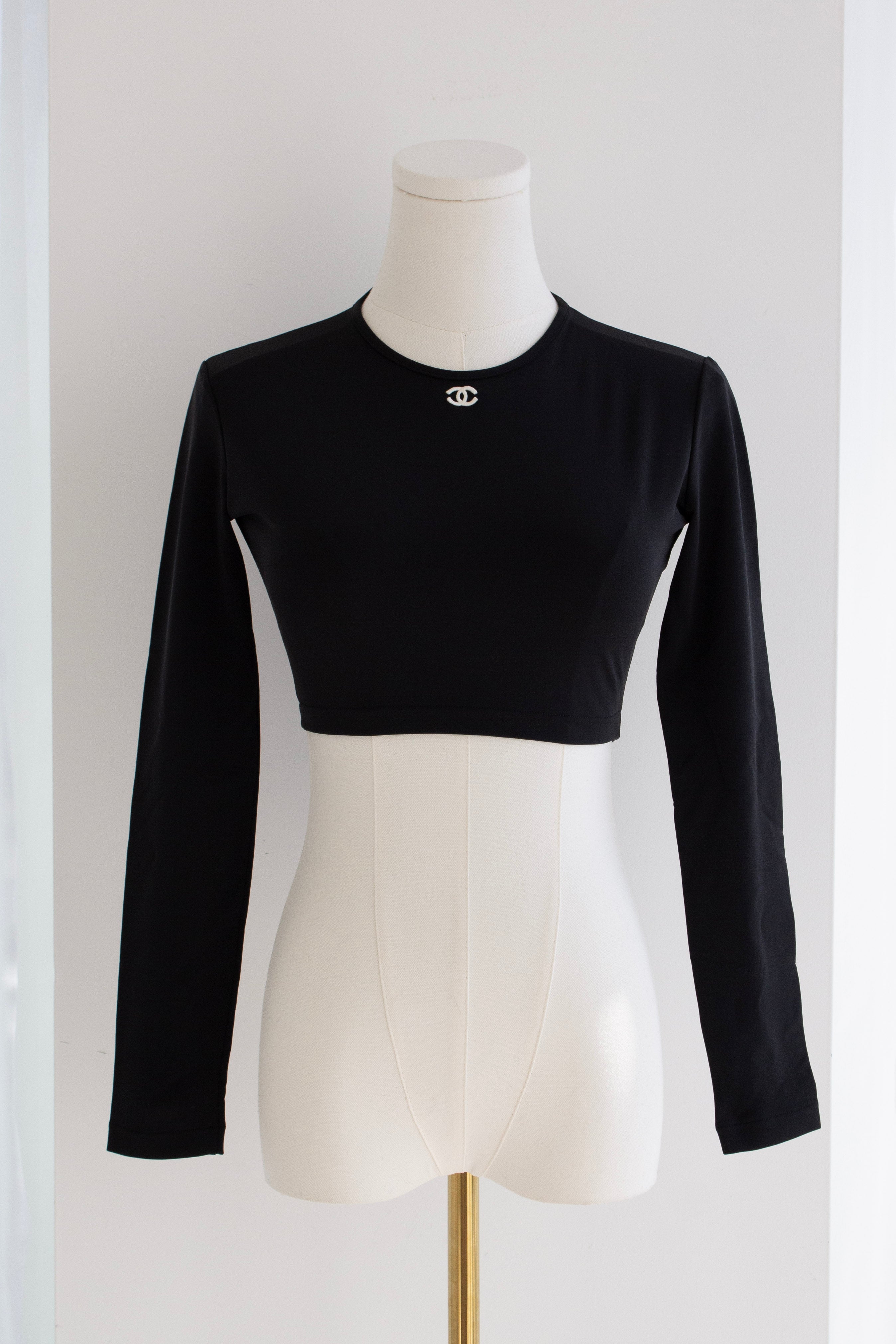 Chanel Vintage Spring 1995 “95P” Black & White CC Logo Crop Top