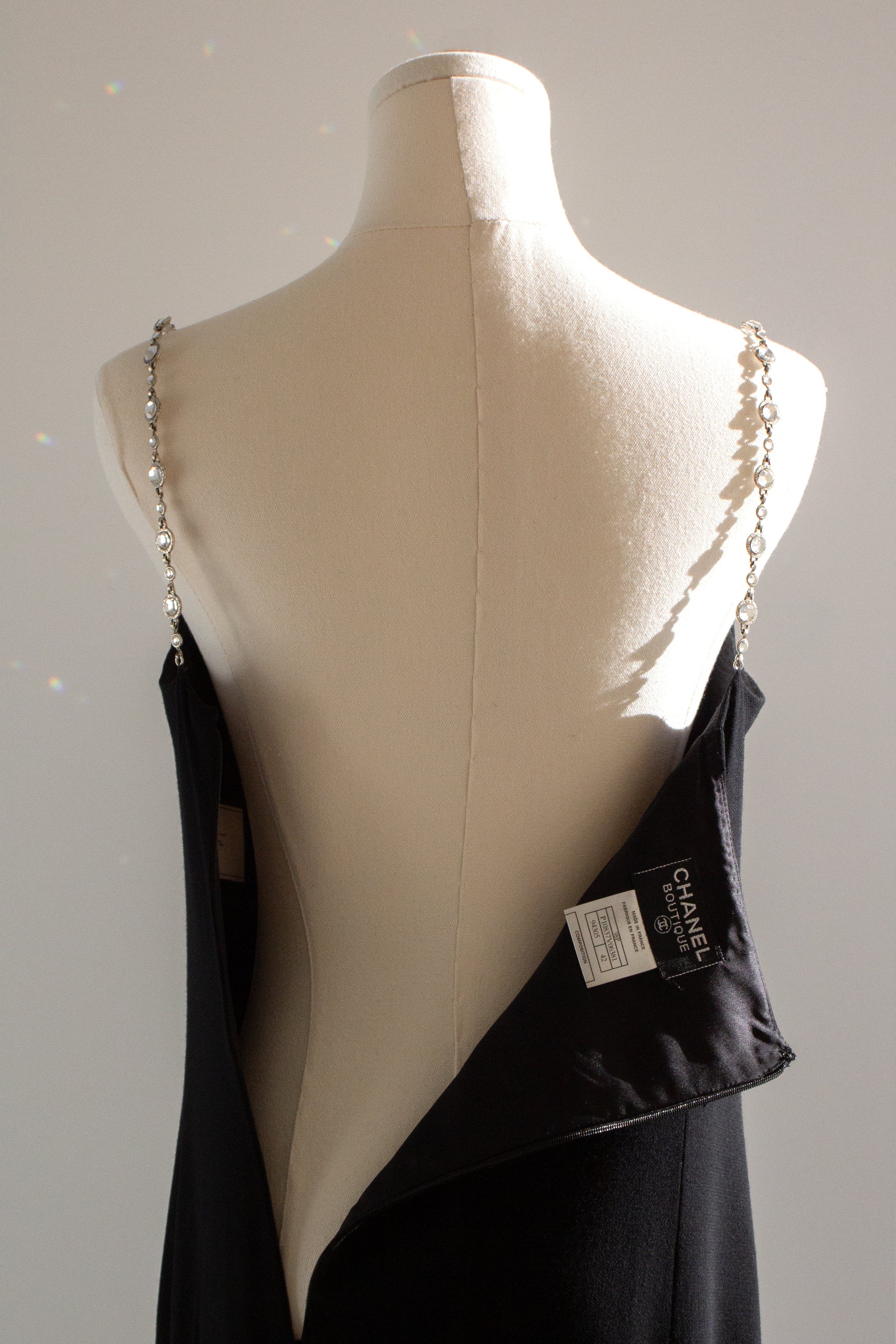 Chanel Vintage S/S 1998 Silver Crystal Chiclet Straps Black 98p Gown Dress