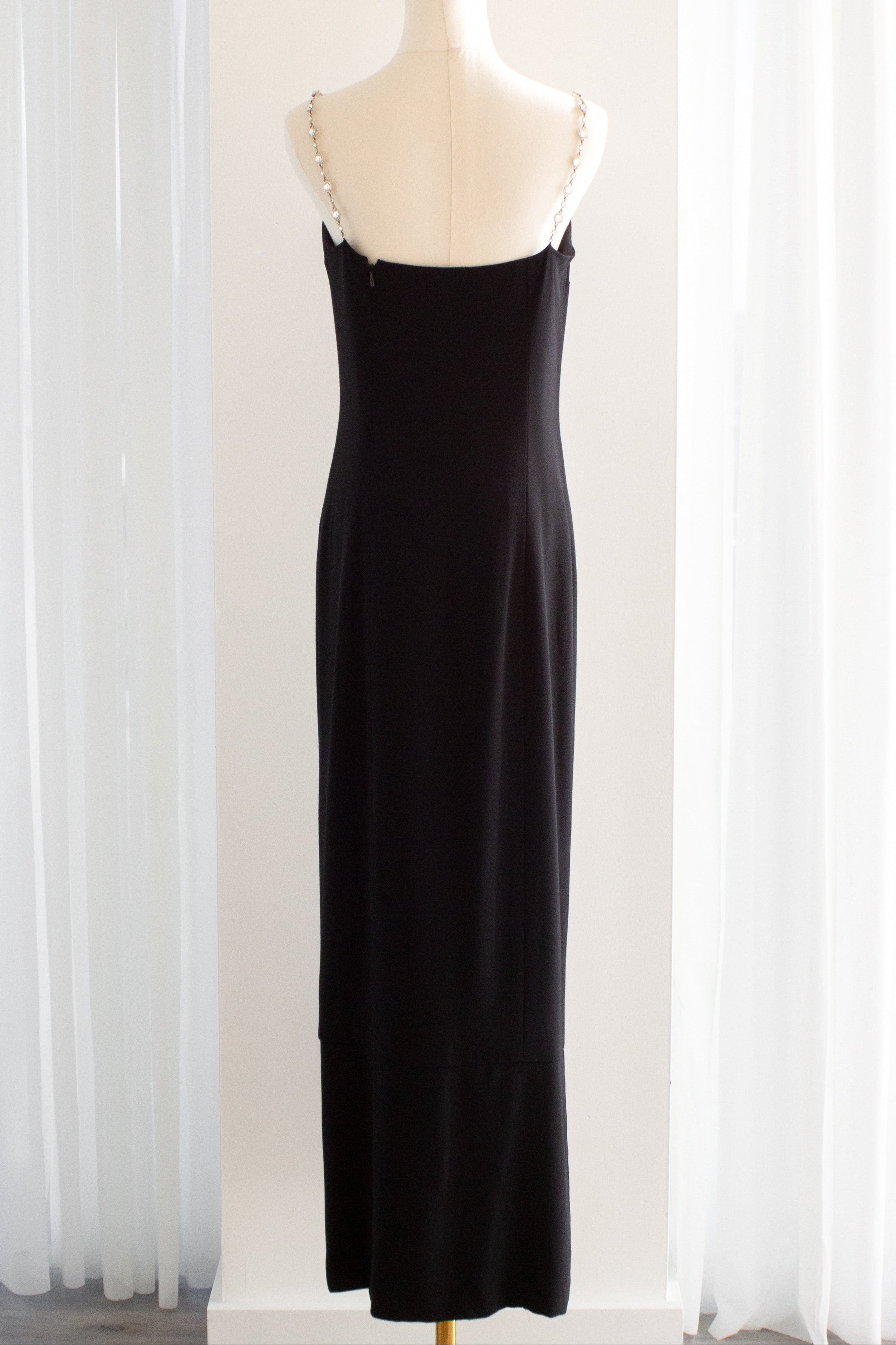 Chanel Vintage S/S 1998 Silver Crystal Chiclet Straps Black 98p Gown Dress