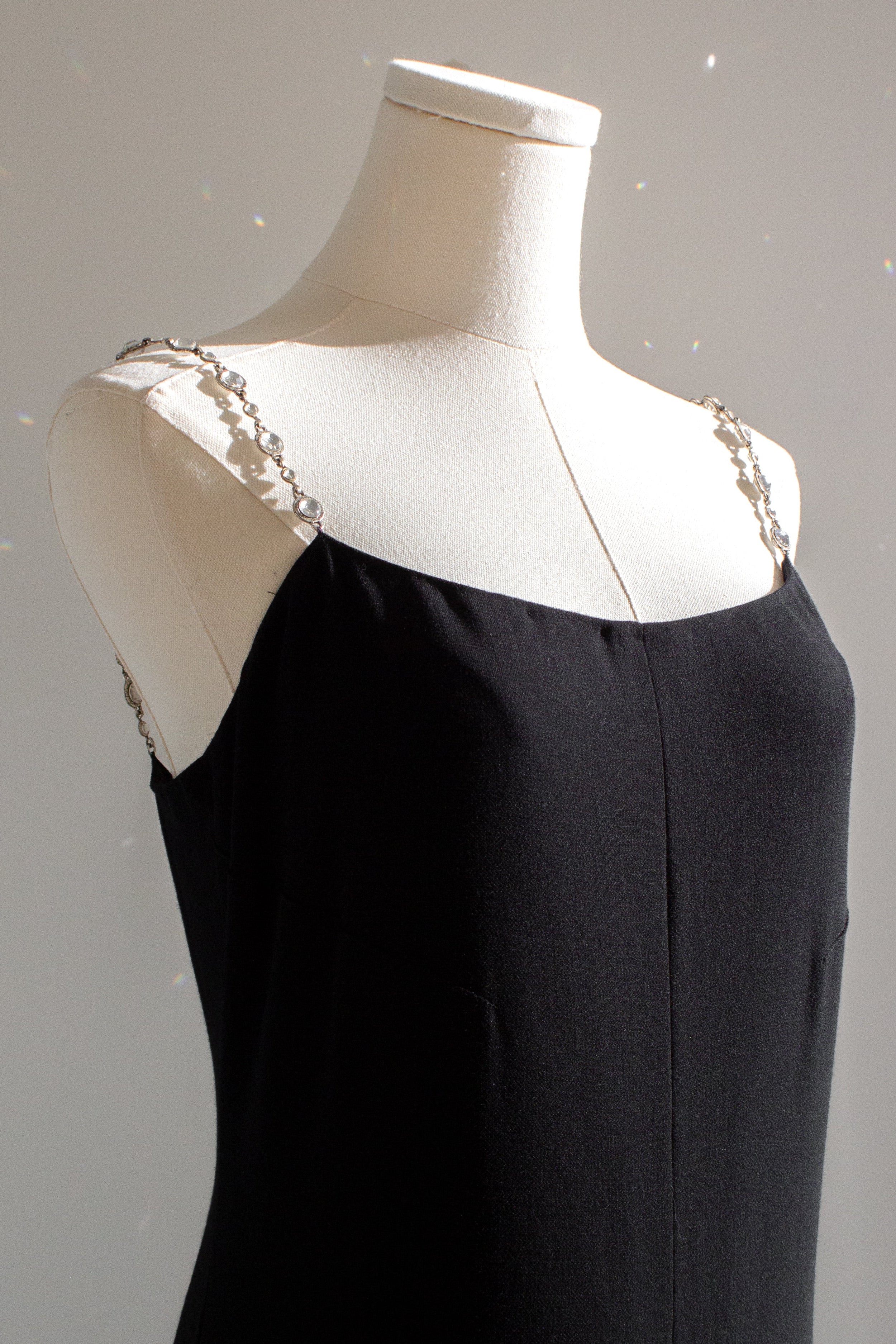 Chanel Vintage S/S 1998 Silver Crystal Chiclet Straps Black 98p Gown Dress