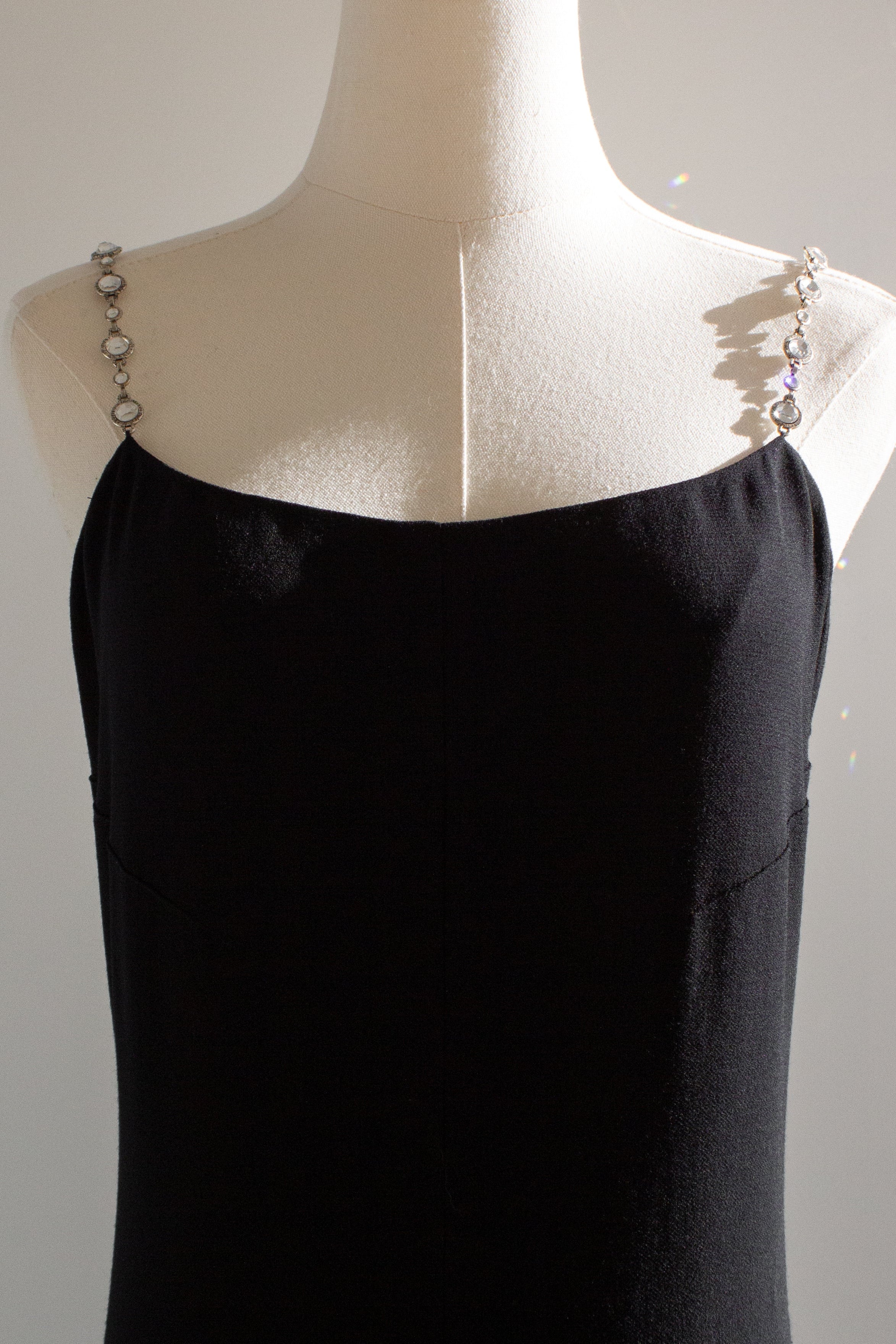 Chanel Vintage S/S 1998 Silver Crystal Chiclet Straps Black 98p Gown Dress