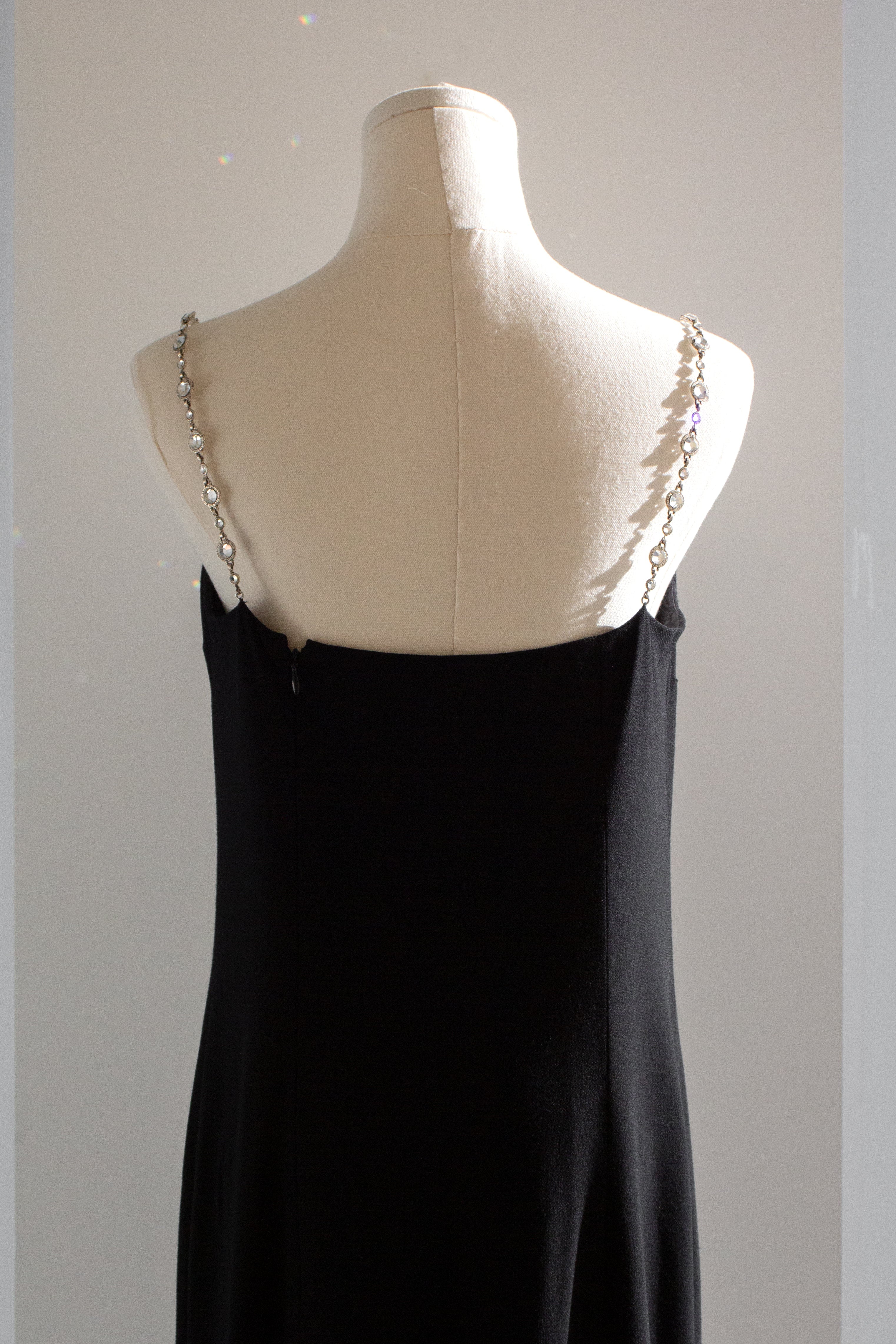Chanel Vintage S/S 1998 Silver Crystal Chiclet Straps Black 98p Gown Dress