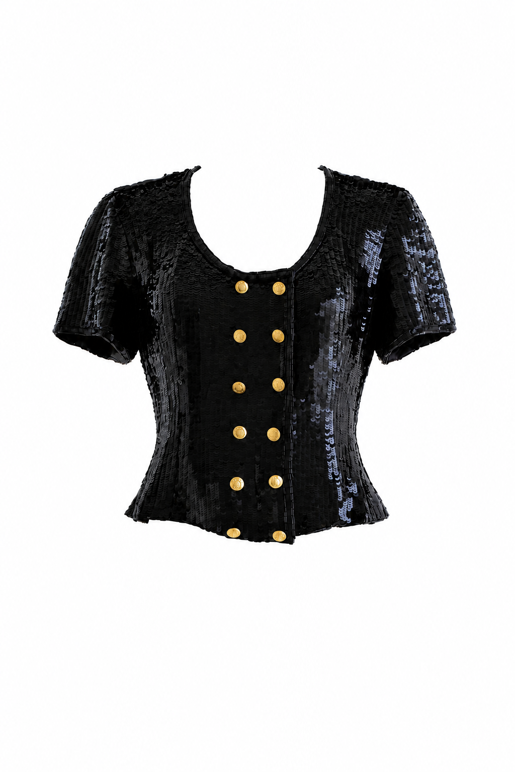 Chanel F/W 1989 Black Sequin Gold Buttons Evening Top