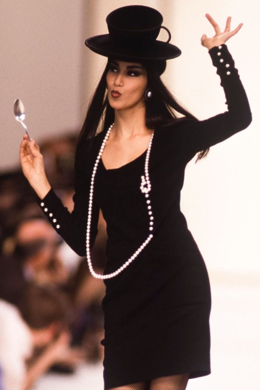 Chanel F/W 1991 Vintage Black Pearl Embellished Mini Dress