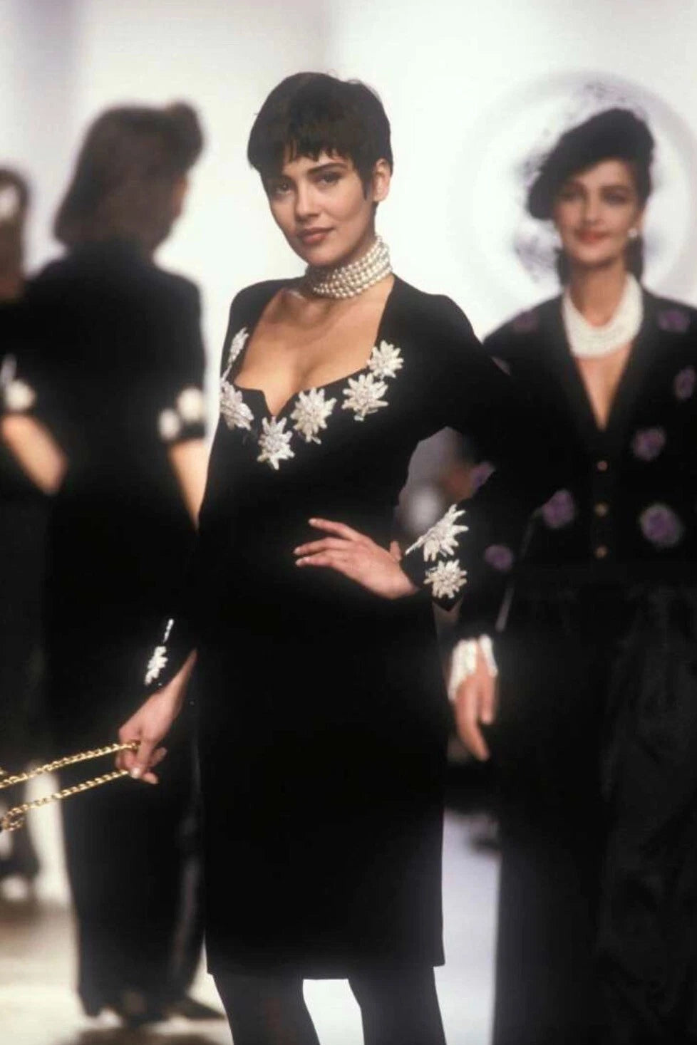 Chanel Vintage F/W 1988 Black Velvet Edelweiss Flower Embroidered Mini Dress