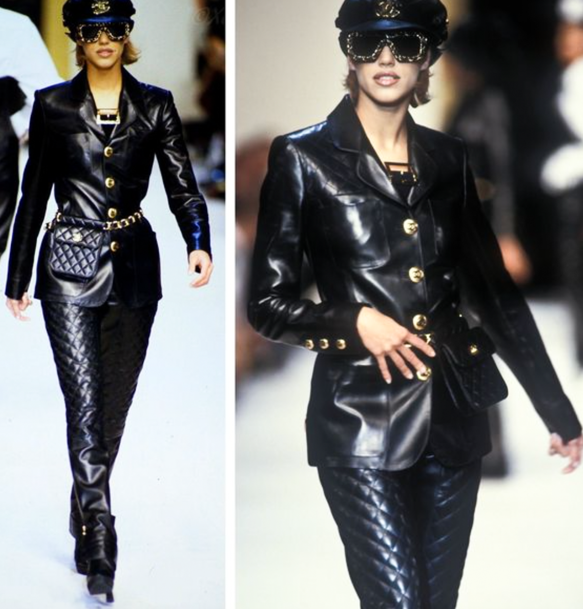 Chanel Vintage Fall/Winter 1992 Black Gold CC Lambskin Leather Suede Jacket