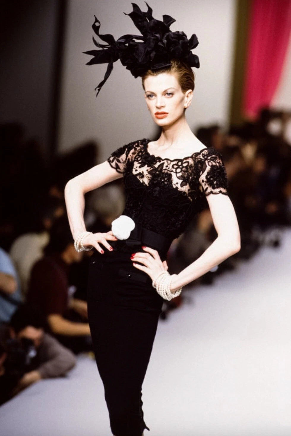 Chanel Vintage F/W1995 Black Lace Flower Bustier 95A Top