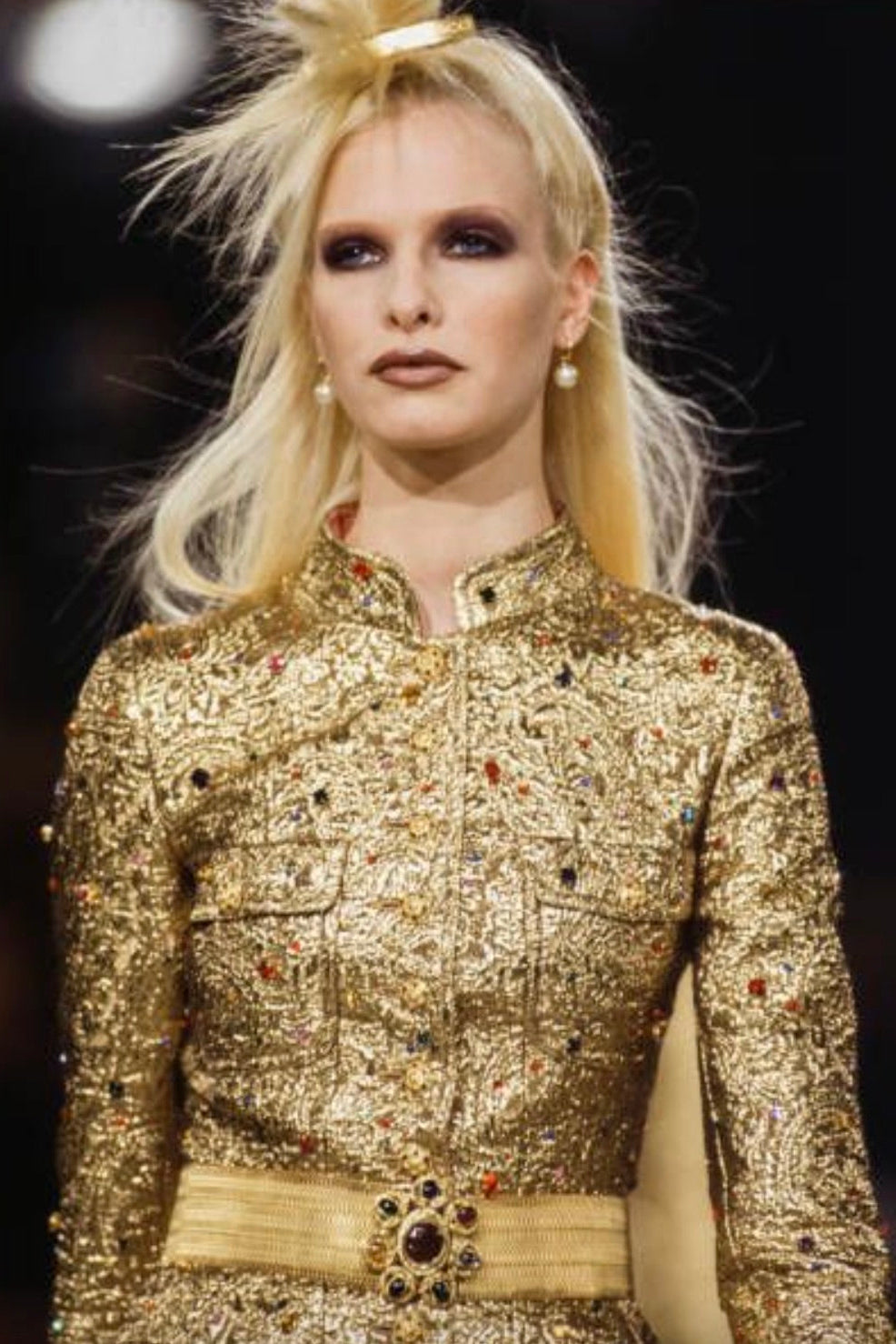 Chanel Vintage F/W 1996 Gold Brocade Mughal Jeweled Gripoix 96A Jacket