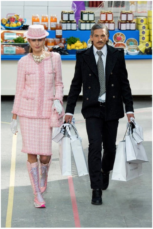 Chanel F/W 2014 Supermarket Pink Plaid 14A Fantasy Tweed Jacket Skirt Suit