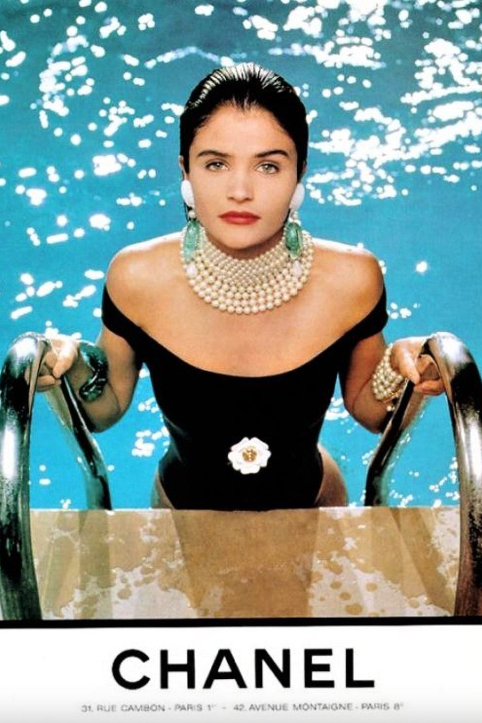 Chanel Vintage Spring/Summer 1990 Black White Camellia Flower Bow Onepiece Bodysuit Swimsuit