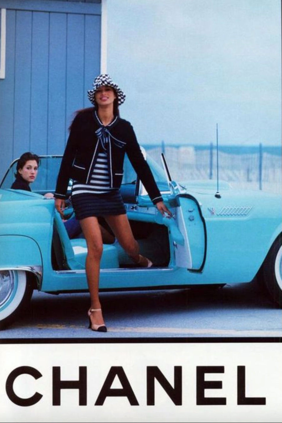 Chanel Vintage S/S1994 Black Navy Blue Logo Bow 94P Jacket Skirt Suit