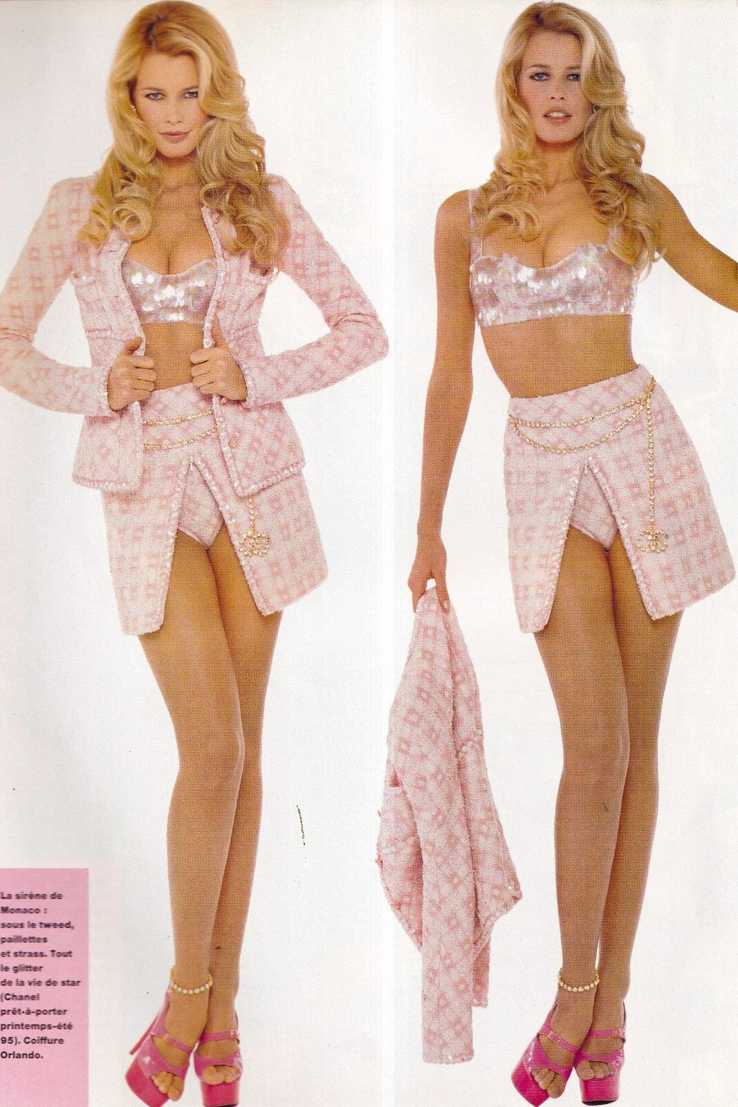 Chanel Vintage S/S 1995 Pink Sequin Tweed Barbie 95P Suit