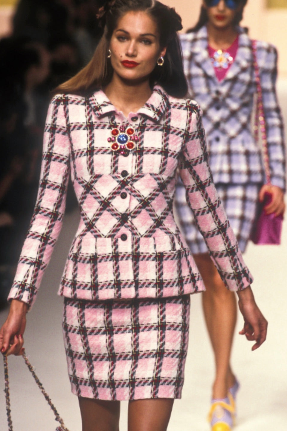 Chanel Vintage S/S 1995 Pink Multicolor Plaid Barbie 95P Tweed Jacket