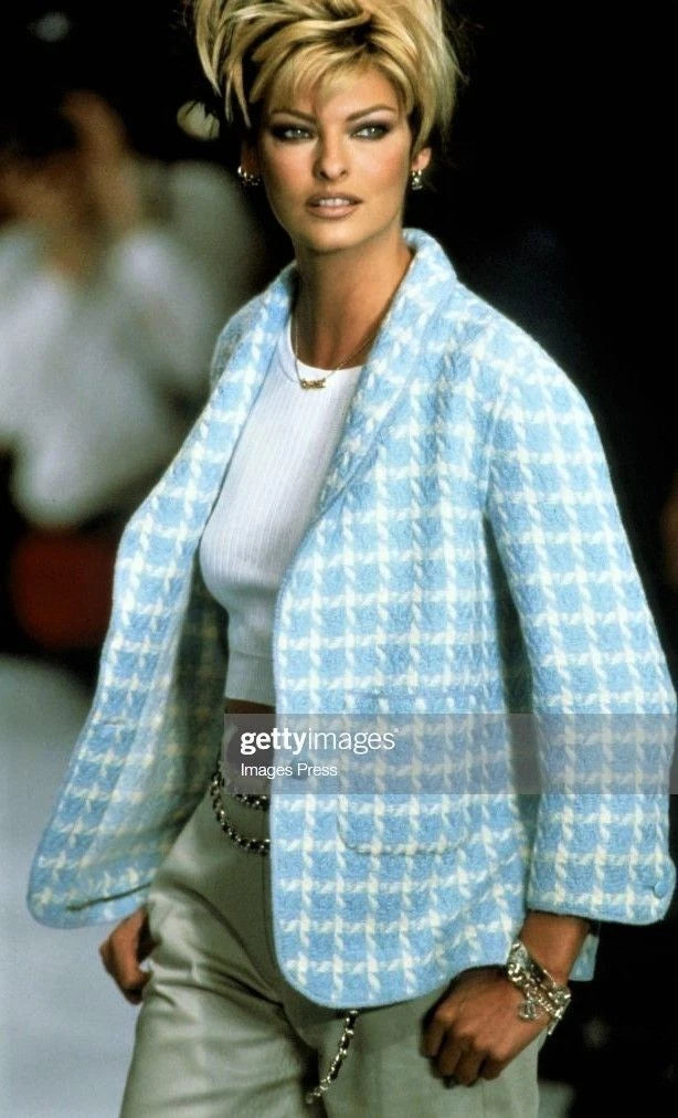 Chanel Vintage S/S 1996 Sky Blue Plaid 96P Tweed Jacket