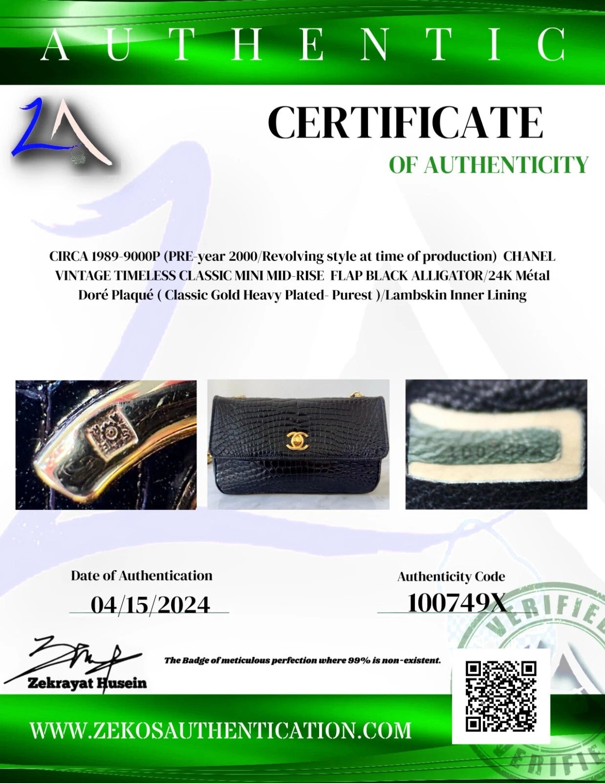 Chanel Vintage 1989 Classic Mini Flap Black Alligator 24K Gold Plated Bag