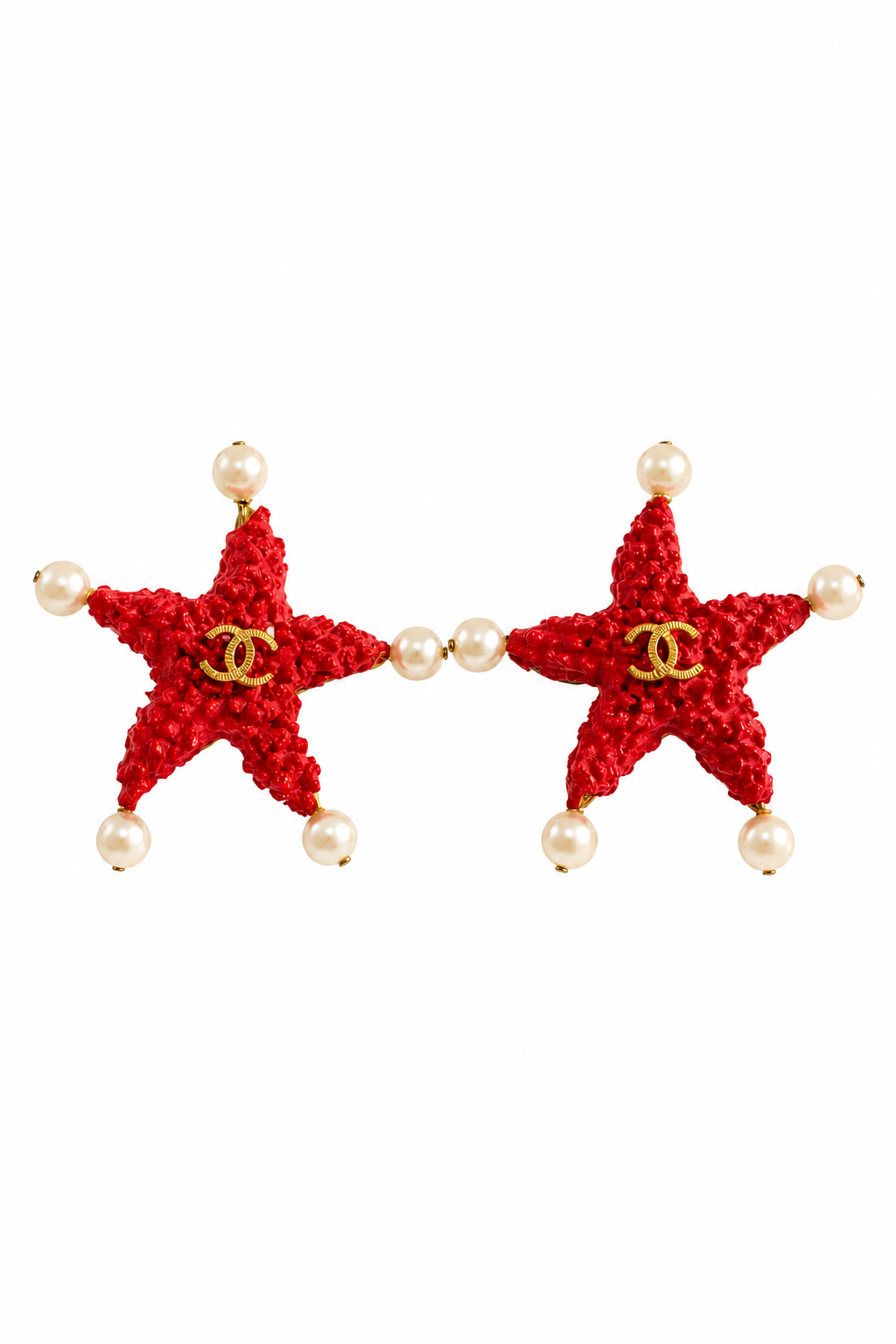 Chanel Vintage Cruise 1993 Starfish Lava Red Pearl 93C Earrings