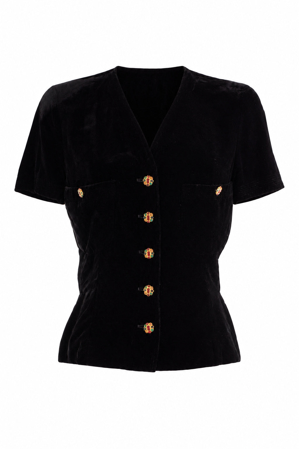 Chanel Vintage F/W1996 Runway Black Velvet LBJ Gold Gripoix Jeweled 96A Jacket
