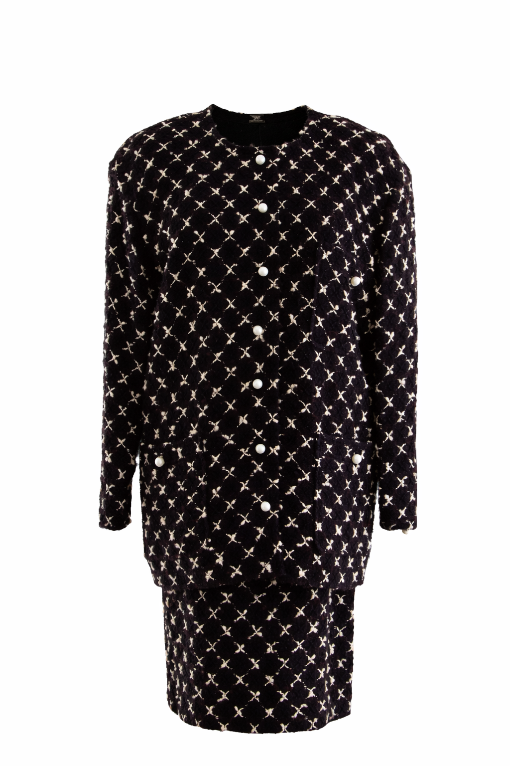 Chanel Vintage Fall/Winter 1987 Black & White “X” Tweed Jacket & Skirt Suit
