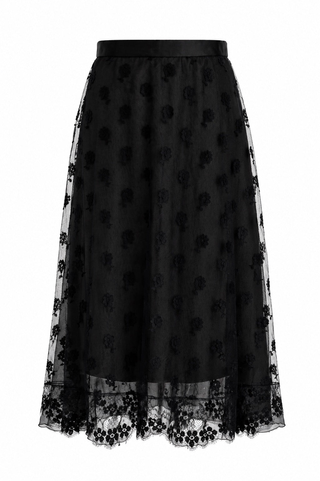 Chanel Vintage Fall/Winter 1995 Black Floral Lace 95A Midi Skirt
