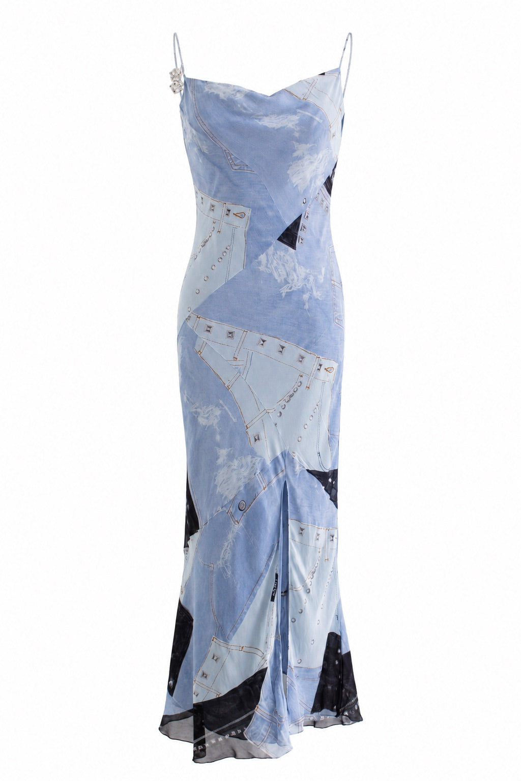 Christian Dior by John Galliano F/W 2004 “Gambler” Crystal Dice Denim Silk Midi Dress