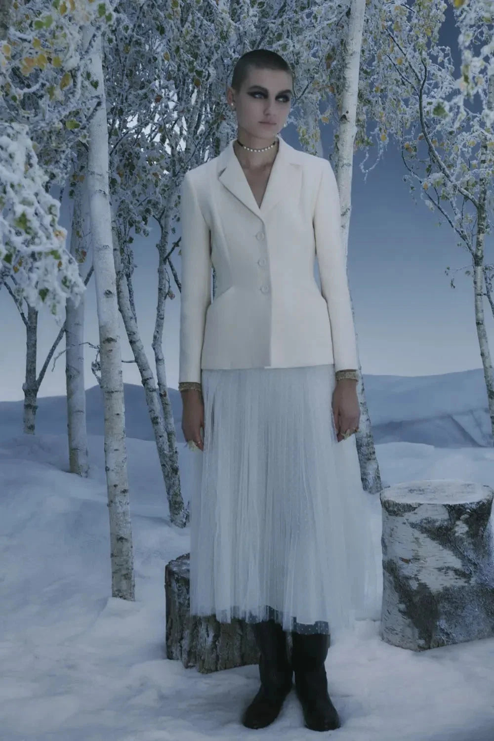 Dior 30 Montaigne Bar Jacket Off-White Ecru Plumetis Tulle Skirt Set