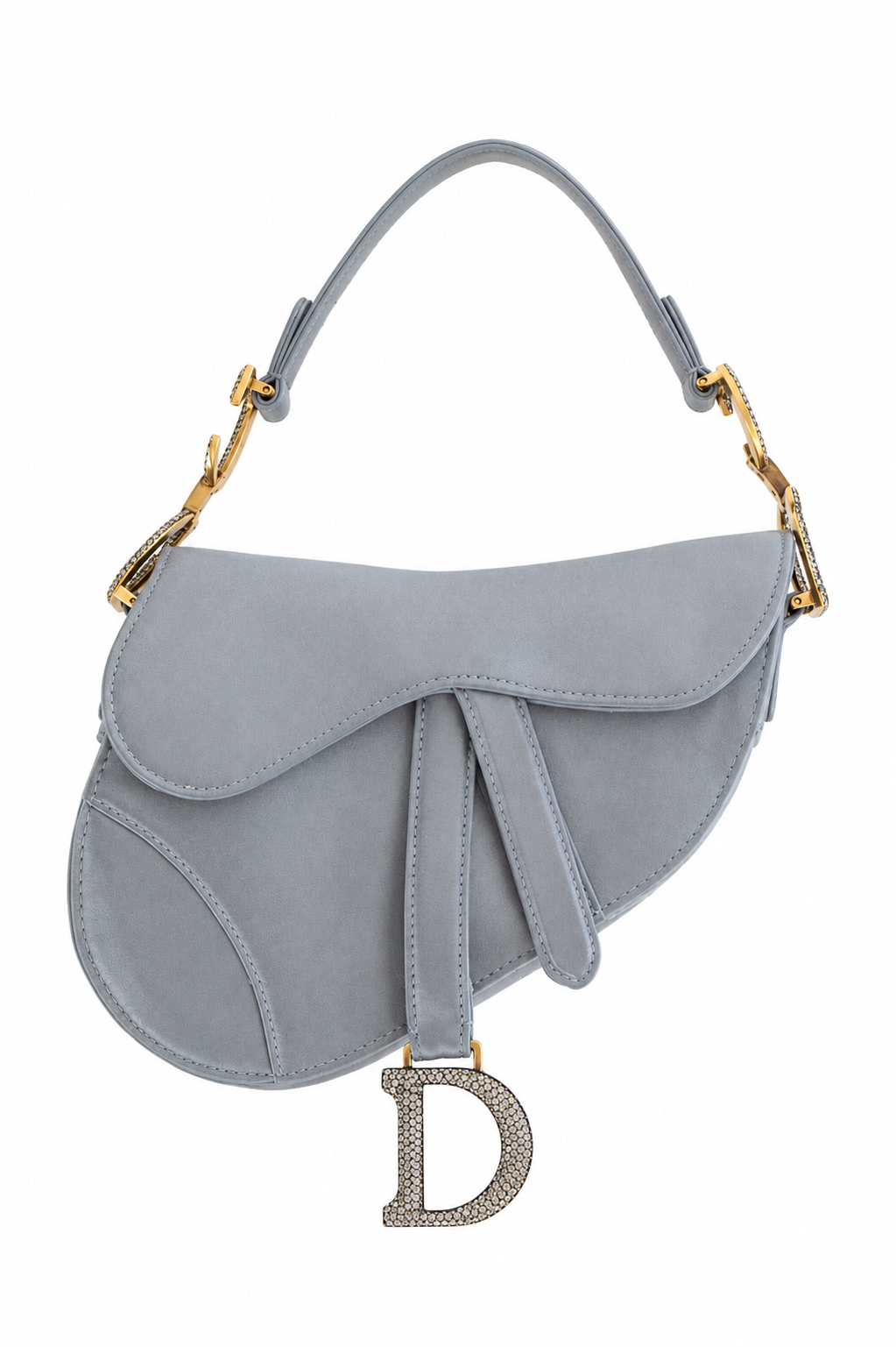 Dior Saddle 2019 Mini Satin Icy Blue Grey Crystal Embellished Bag