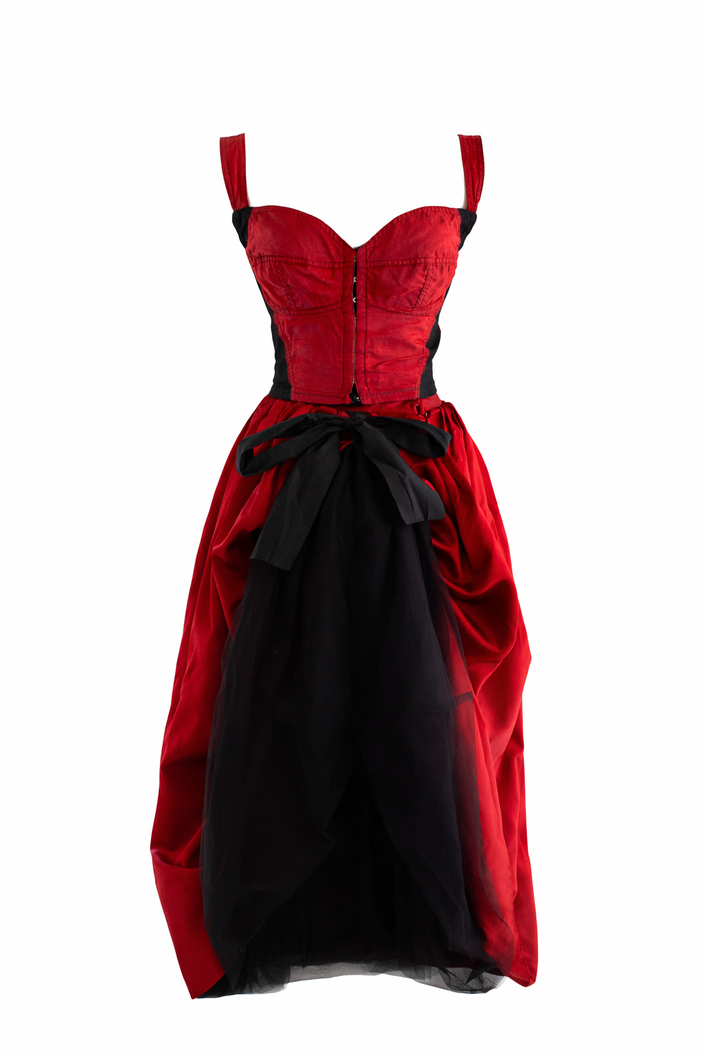 Dolce&Gabbana F/W 1992 Red Black Bustier Top Satin Tulle Skirt Ensemble