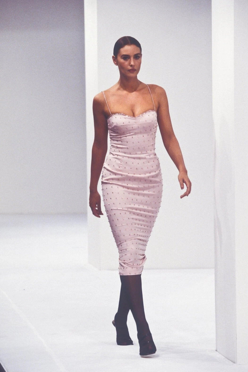 Dolce&Gabbana Vintage S/S 1995 White Crystal Embellished Midi Dress