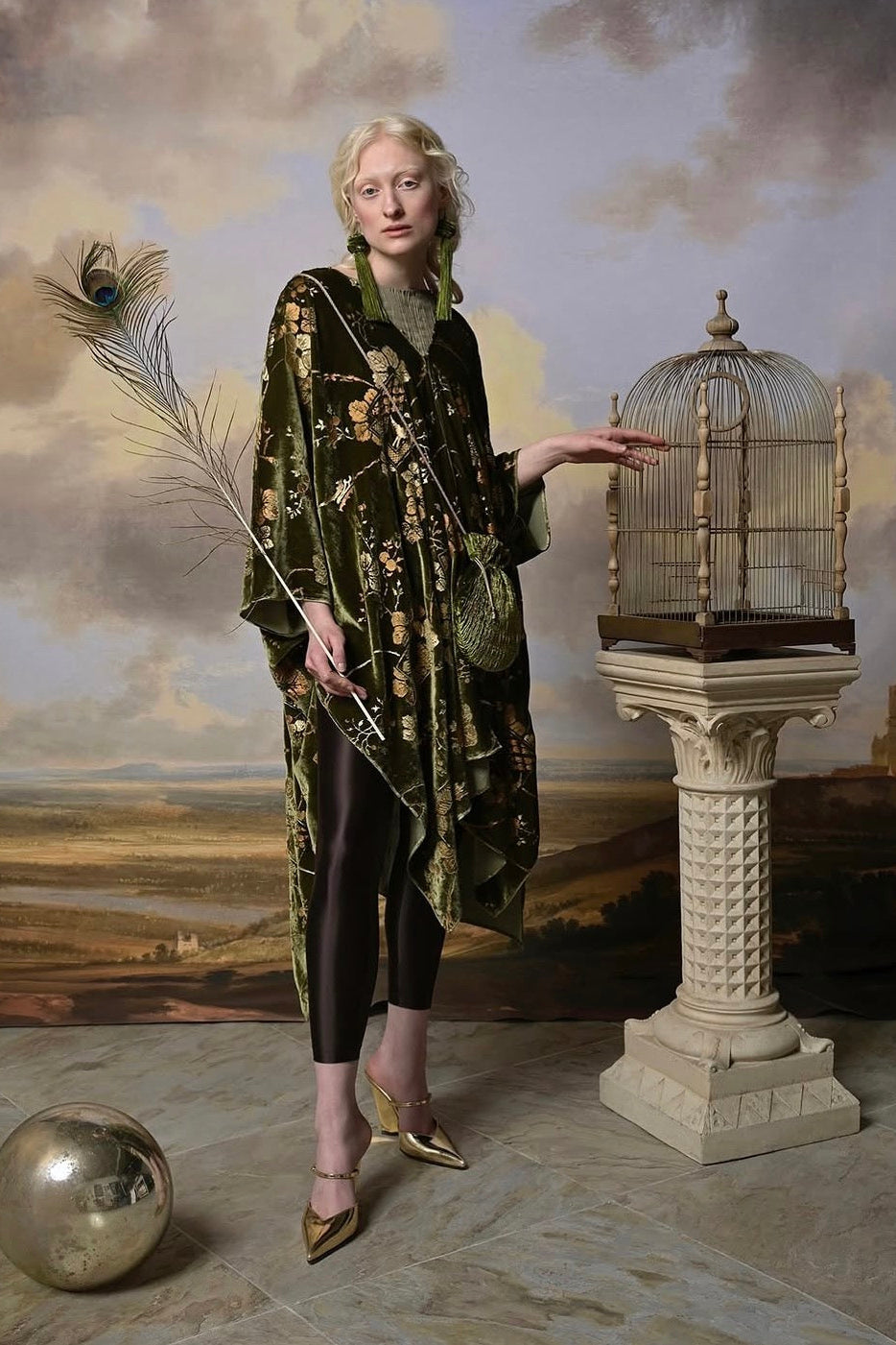 Fortuny Daphne Velvet Kimono Olive Green Coat