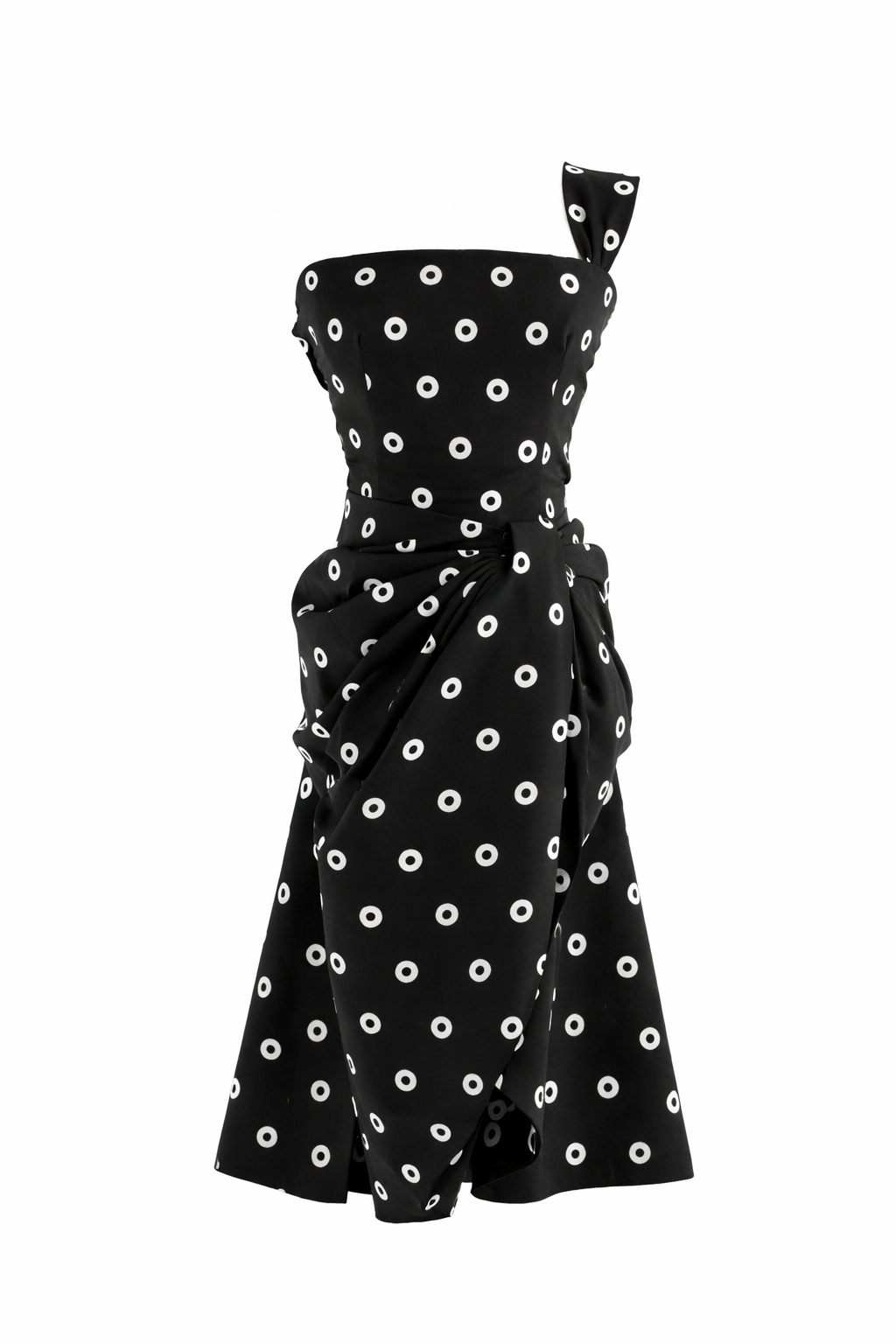 Givenchy Haute Couture 1980s Vintage Black White Polka Dot Dress