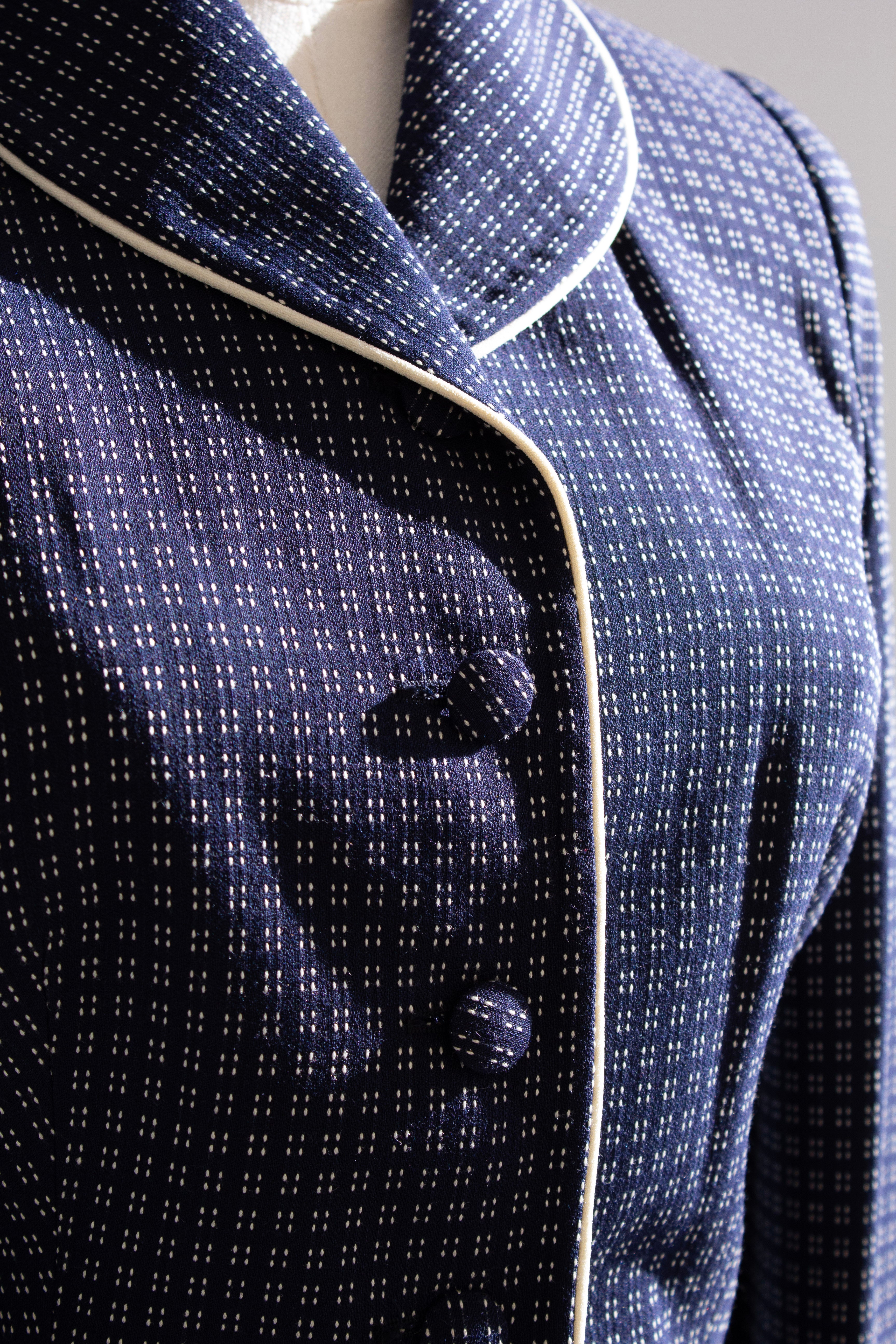 Givenchy Couture by John Galliano S/S 1997 Navy White Dotted Jacket & Skirt Suit