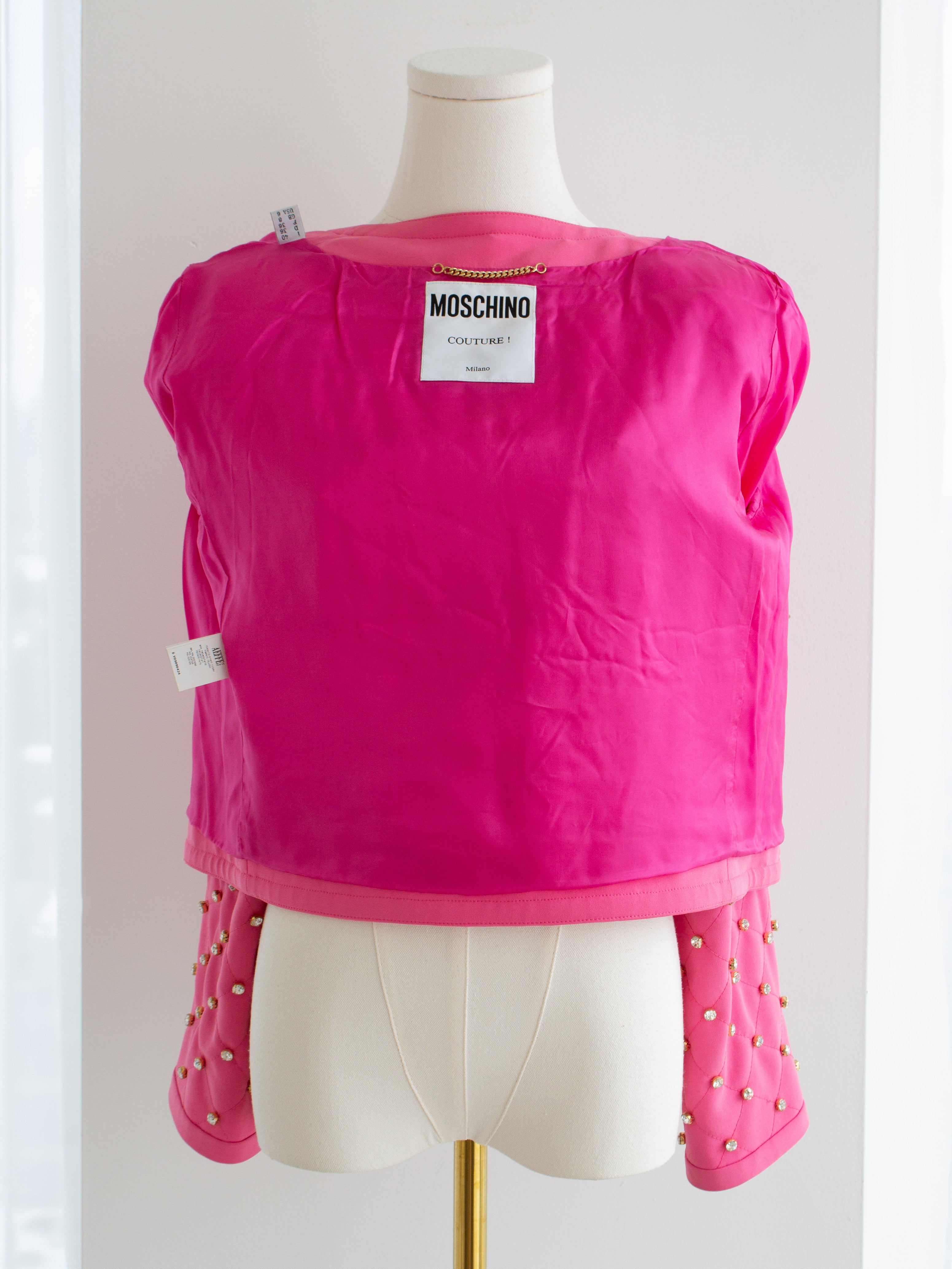 Moschino Couture S/S 2015 Barbie Crystal Embellished Swarovski Pink Jacket