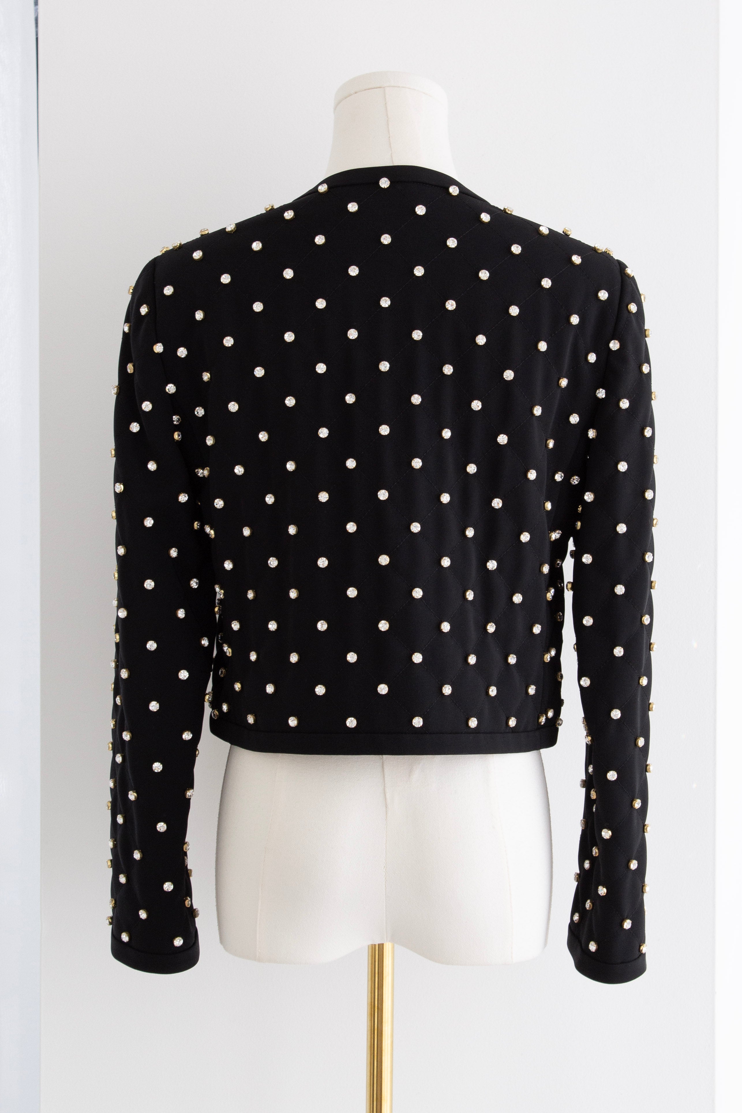 Moschino Couture S/S 2015 Barbie Crystal Embellished Rhinestone Black Jacket