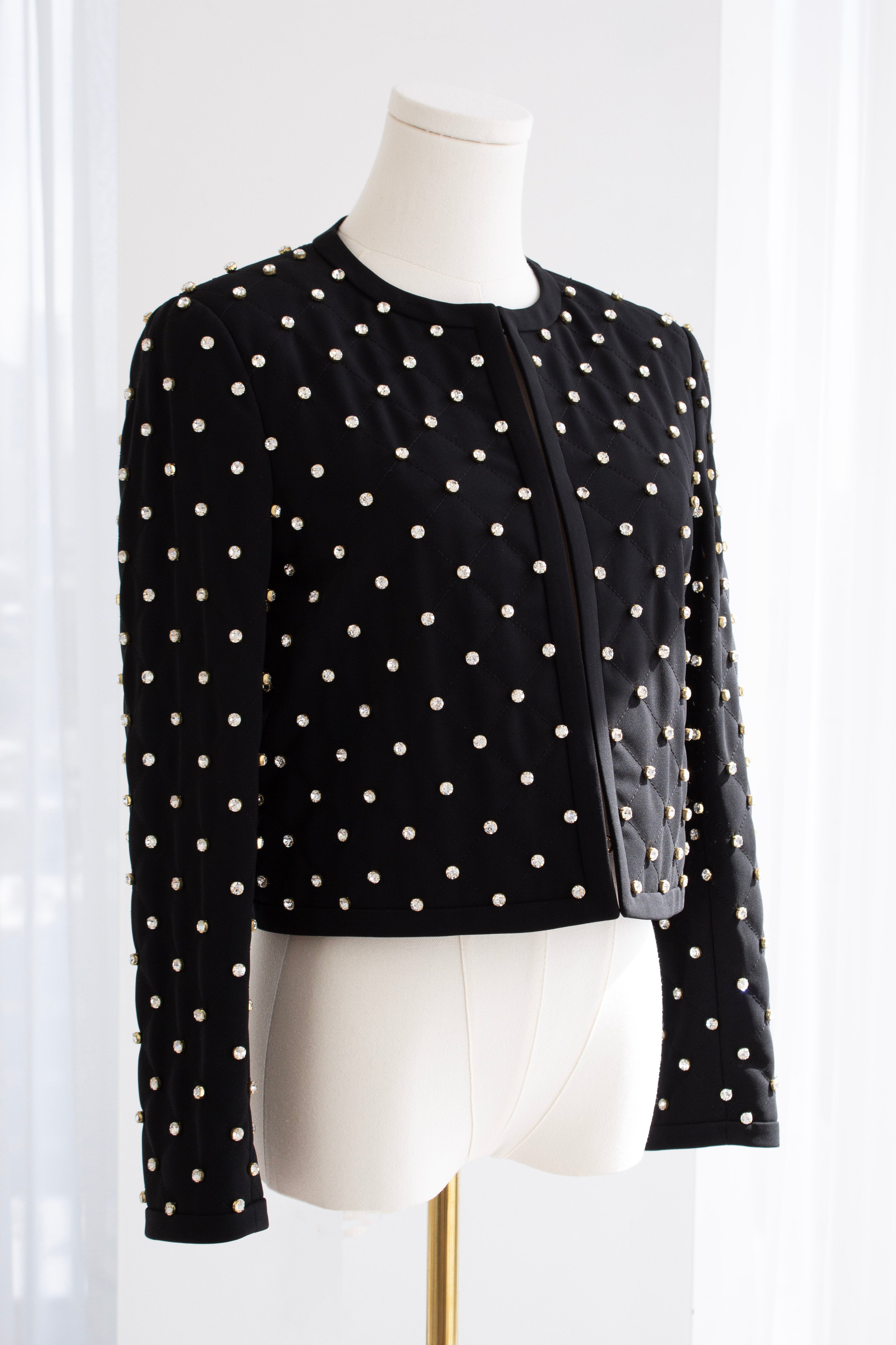 Moschino Couture S/S 2015 Barbie Crystal Embellished Rhinestone Black Jacket