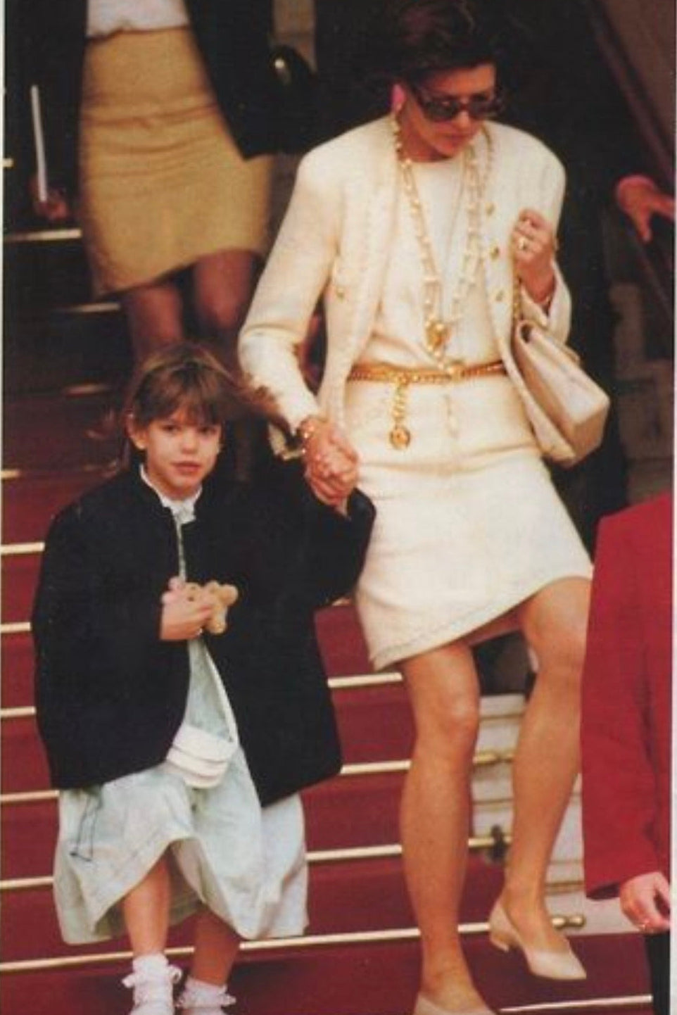Chanel Vintage S/S 1990 Ecru Cream 24K Gold CC Scalloped Tweed Jacket Skirt Suit